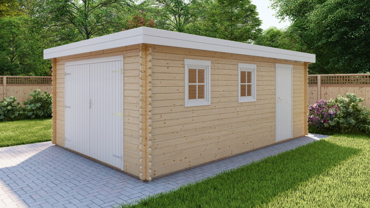 Flachdach Holzgarage Norwegen 50 – 40 mm Blockbohlen Garage mit Seitentür