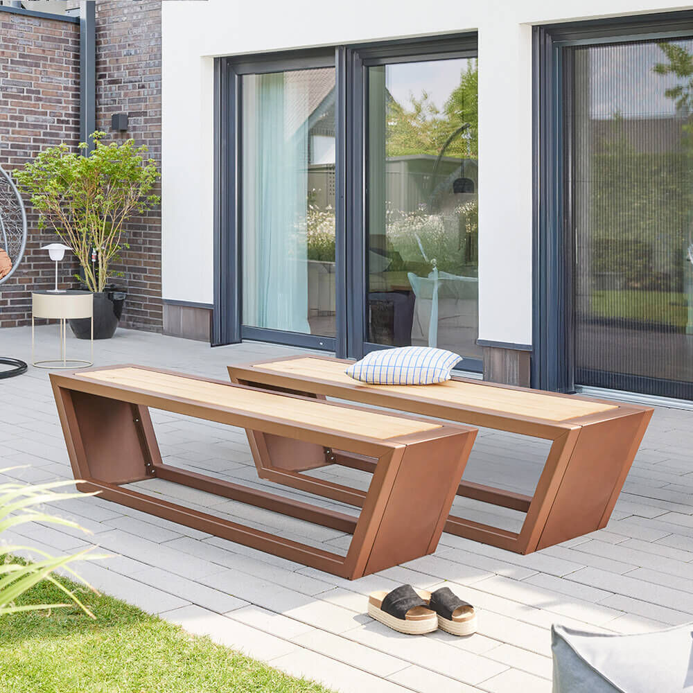 Sitzgarnitur aus Stahl KOBON Braun - Made in Germany - 2 x Bank