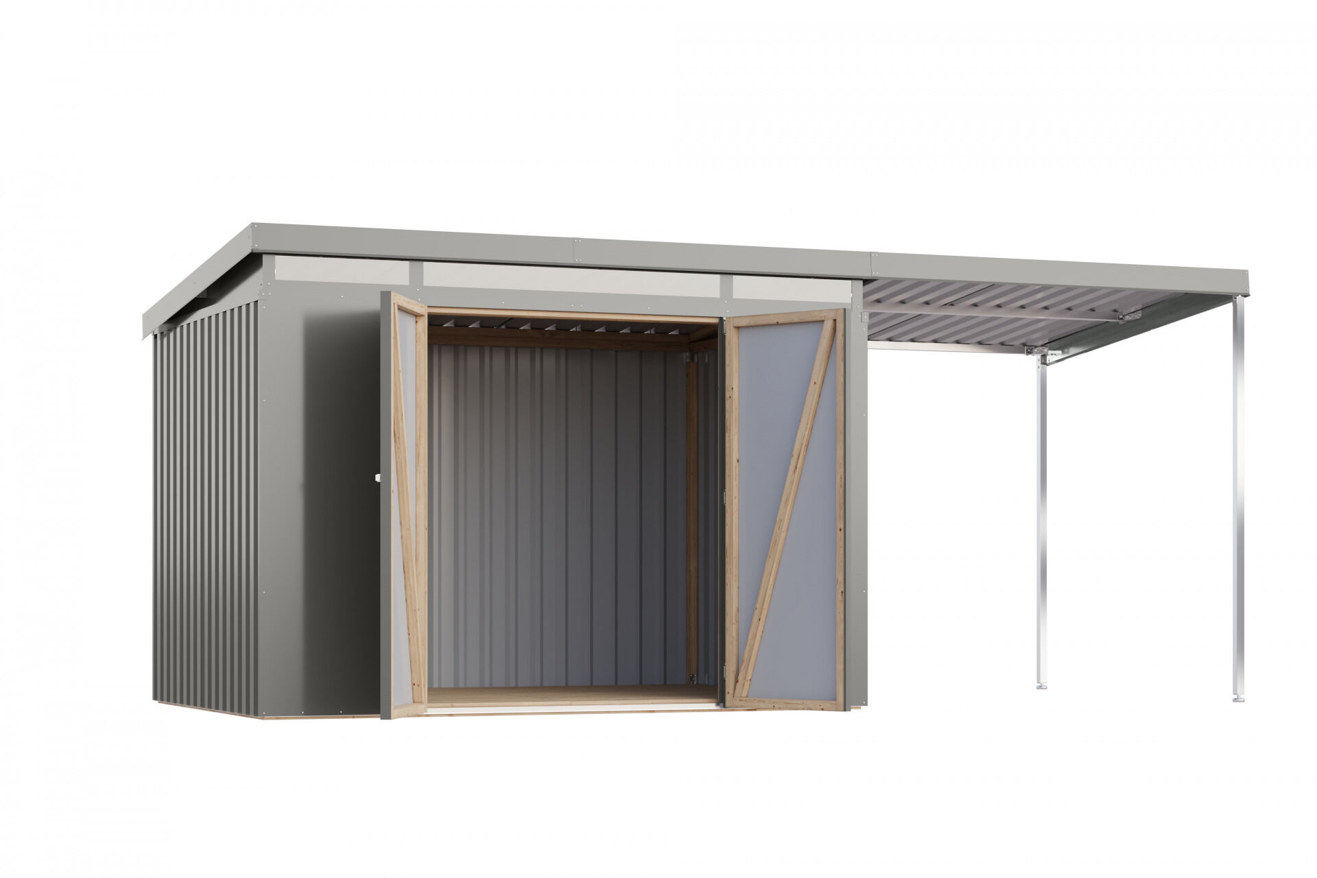 Karibu Pultdach Metall Gartenhaus Iridium 3 Set mit Anbaudach 2m, graualuminium