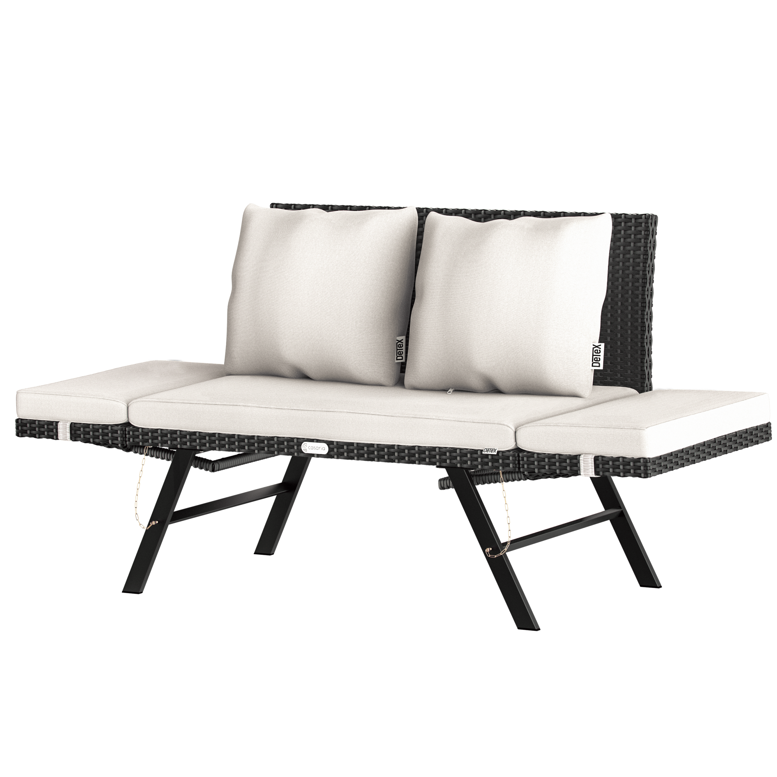 Polyrattan Gartenbank Schwarz/Creme 176x56x81cm