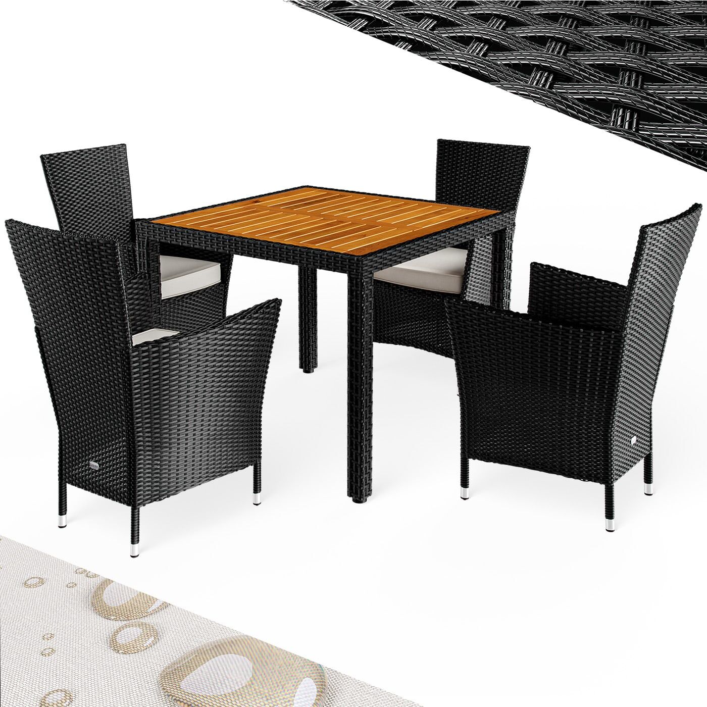 Polyrattan Garten-Sitzgruppe Korfu 5-tlg Schwarz