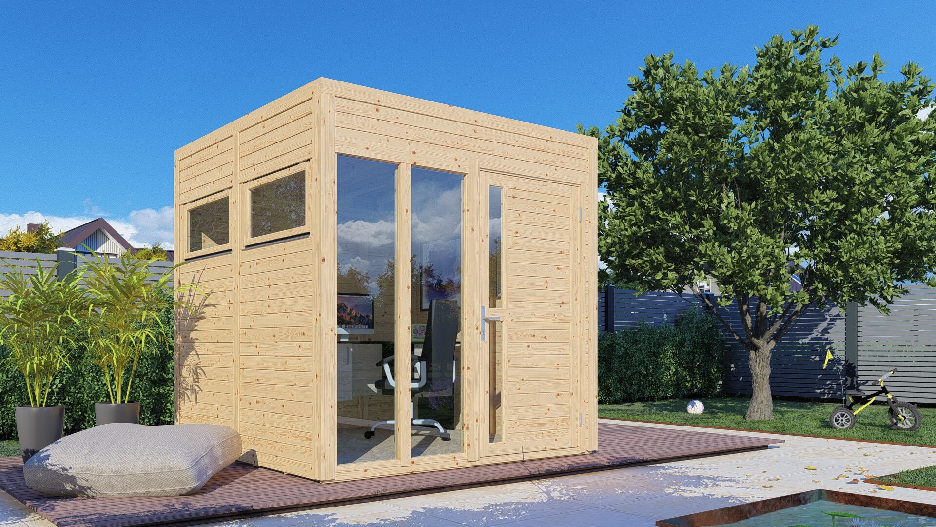 Gartenhaus Holz Cubus 2 Office naturbelassen 223 x 230 cm