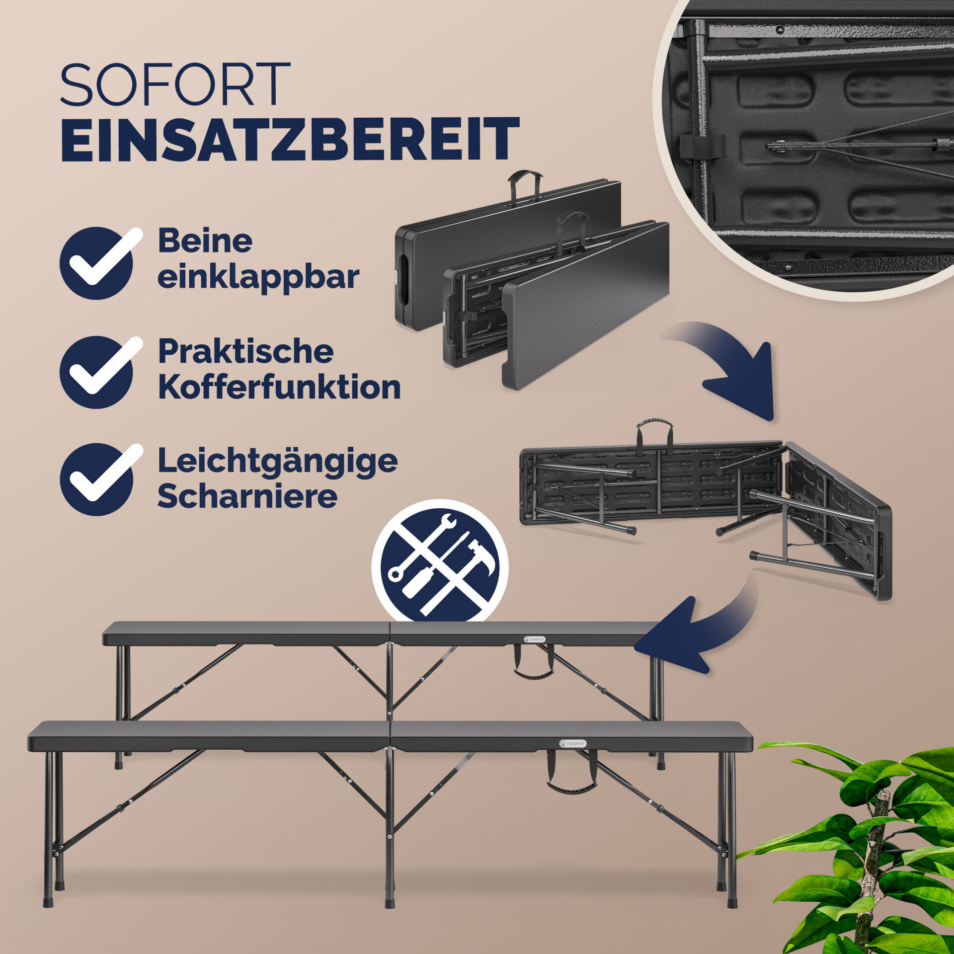 Bierbank 2er-Set Anthrazit Kunststoff 180cm
