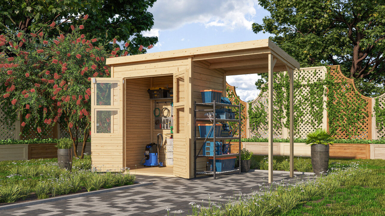 Karibu Pultdach Gartenhaus Merseburg 2 im Set natur