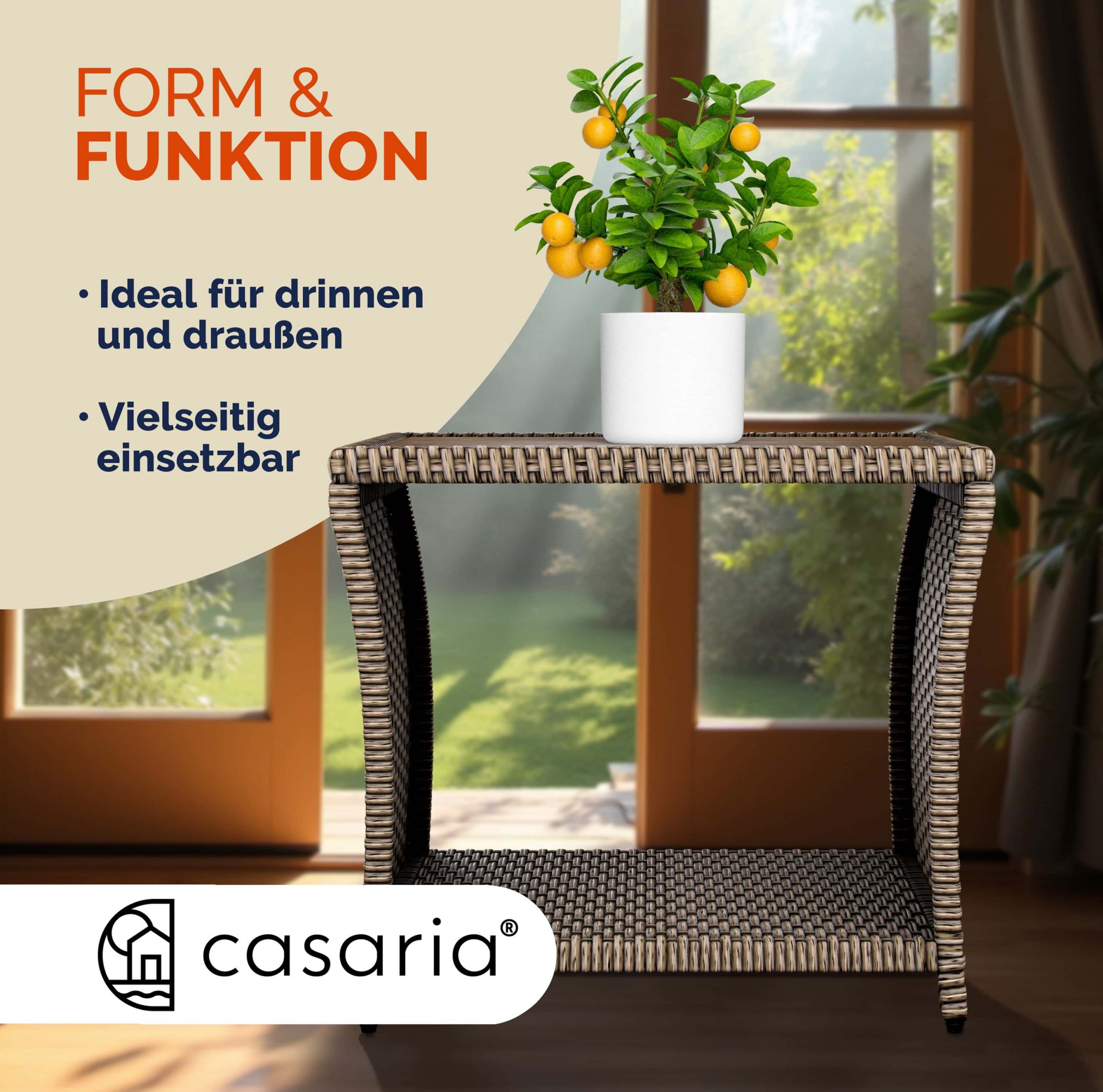 Polyrattan Beistelltisch Creme 40x45x45cm Akazienholz