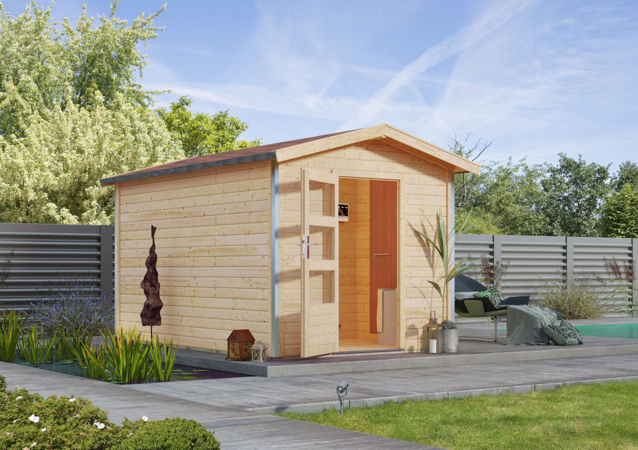 Saunahaus Bosse 1 mit Vorraum und moderner Tür SET Ofen 9 kW Bio ext. Strg easy