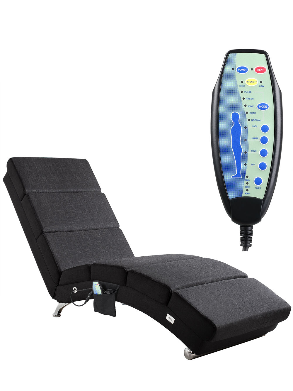 Relaxliege London Anthrazit mit Massage- + Heizfunktion