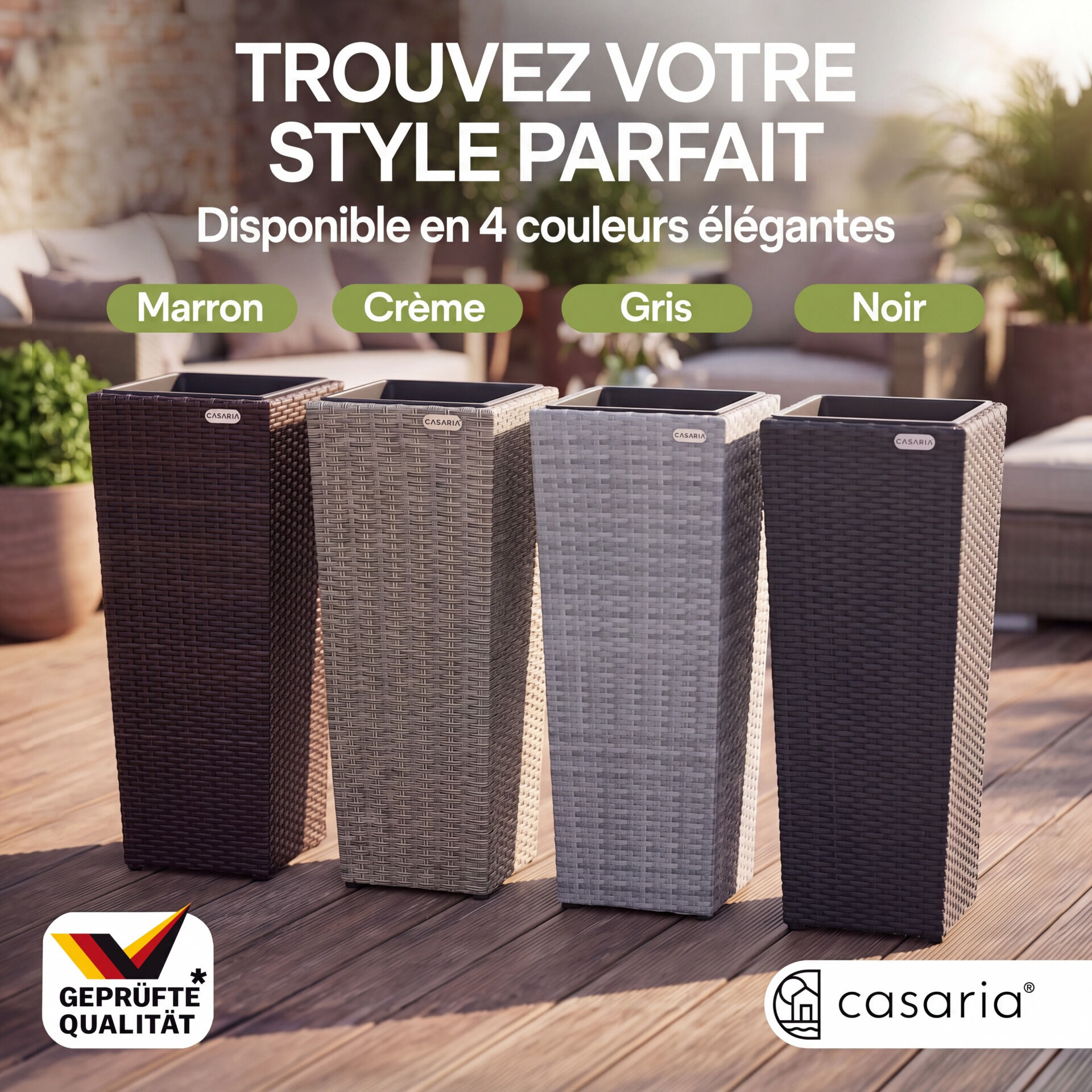 Polyrattan Blumentopf 3er-Set Creme