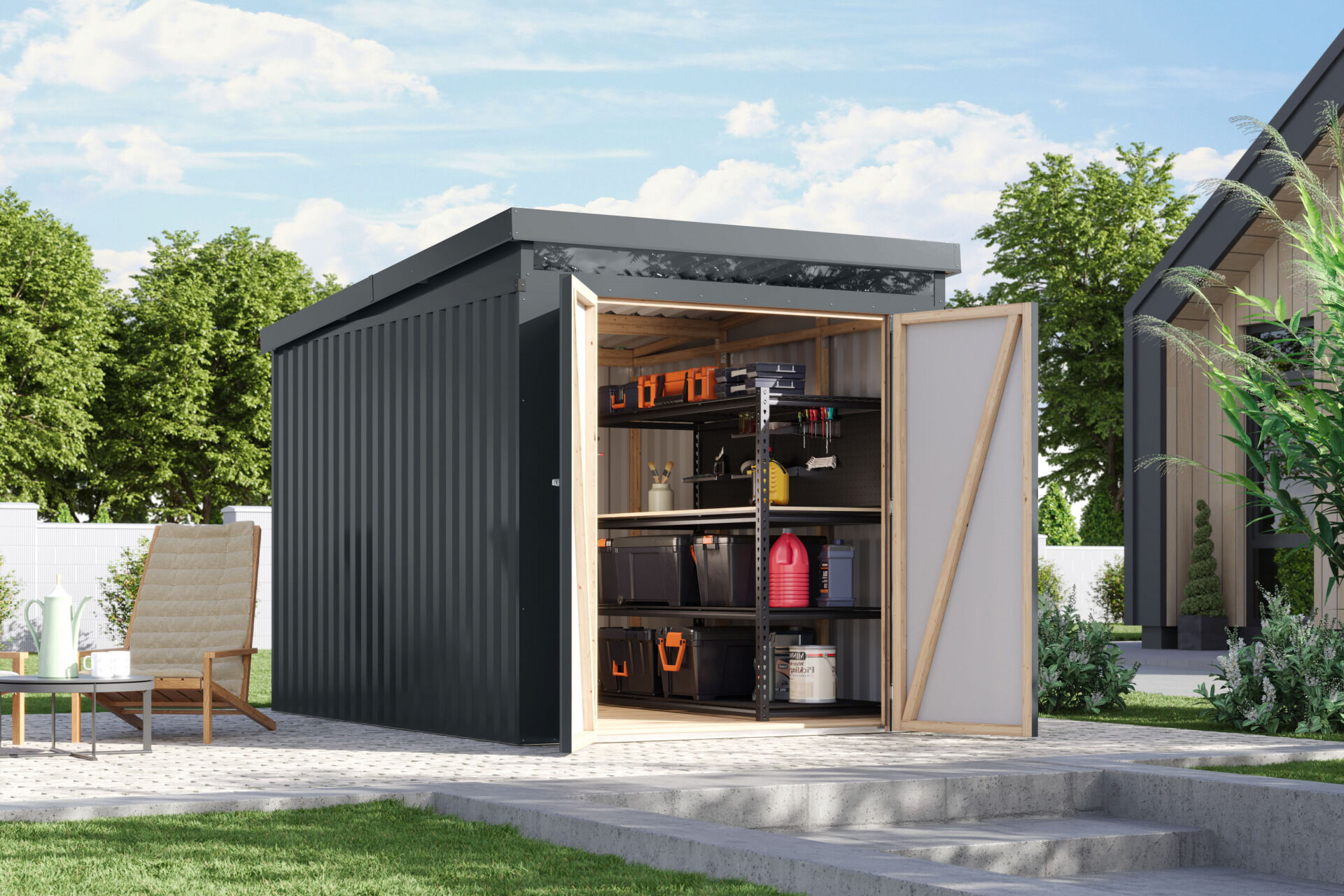 Karibu Pultdach Metall Gartenhaus Iridium 2,5, graualuminium