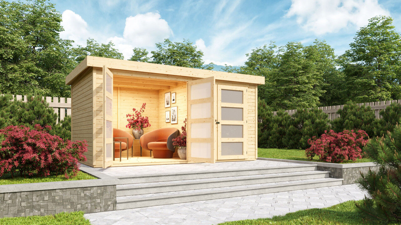 Flachdach Gartenhaus Mühlentrup 2 natur