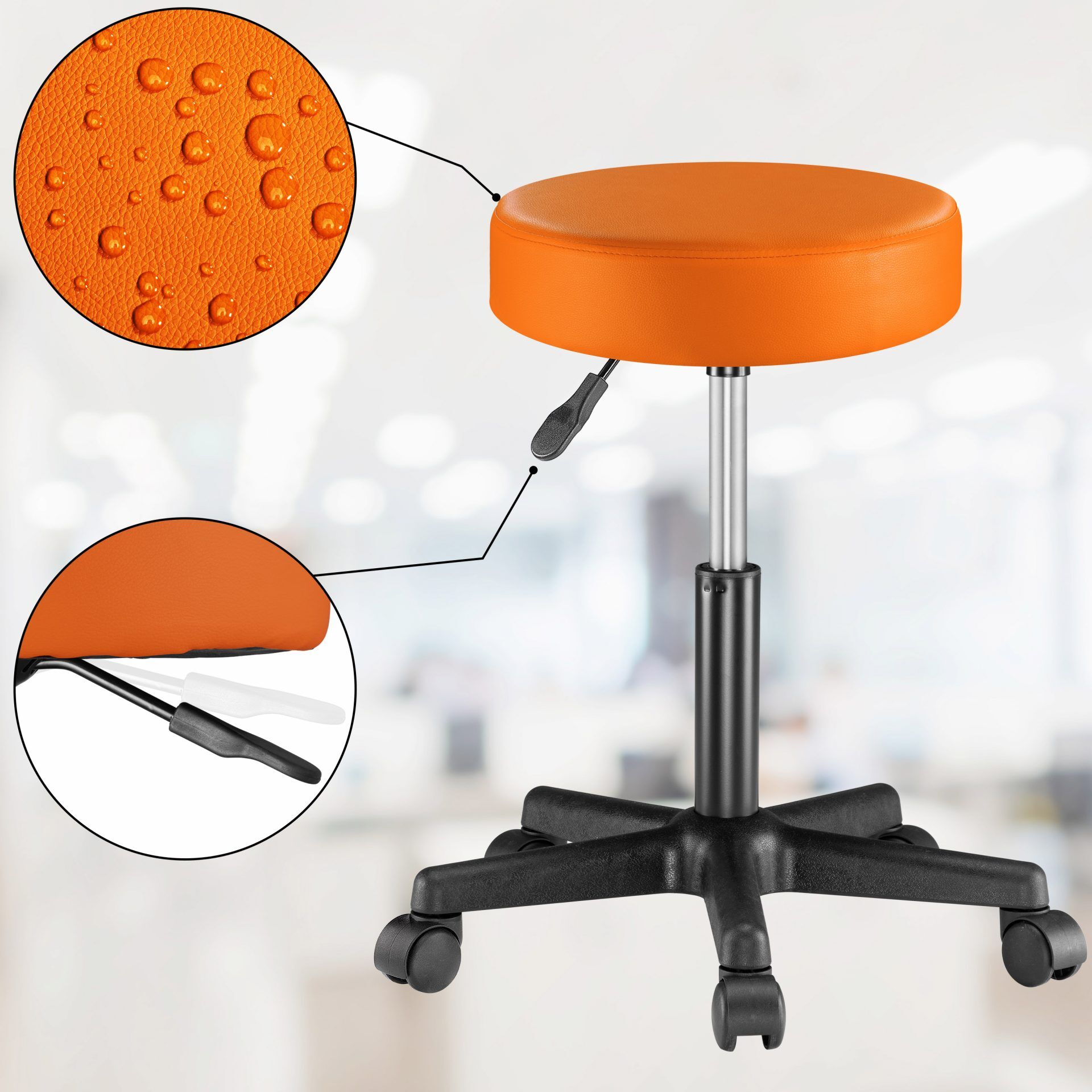 Rollhocker Kunstleder Orange 360° drehbar