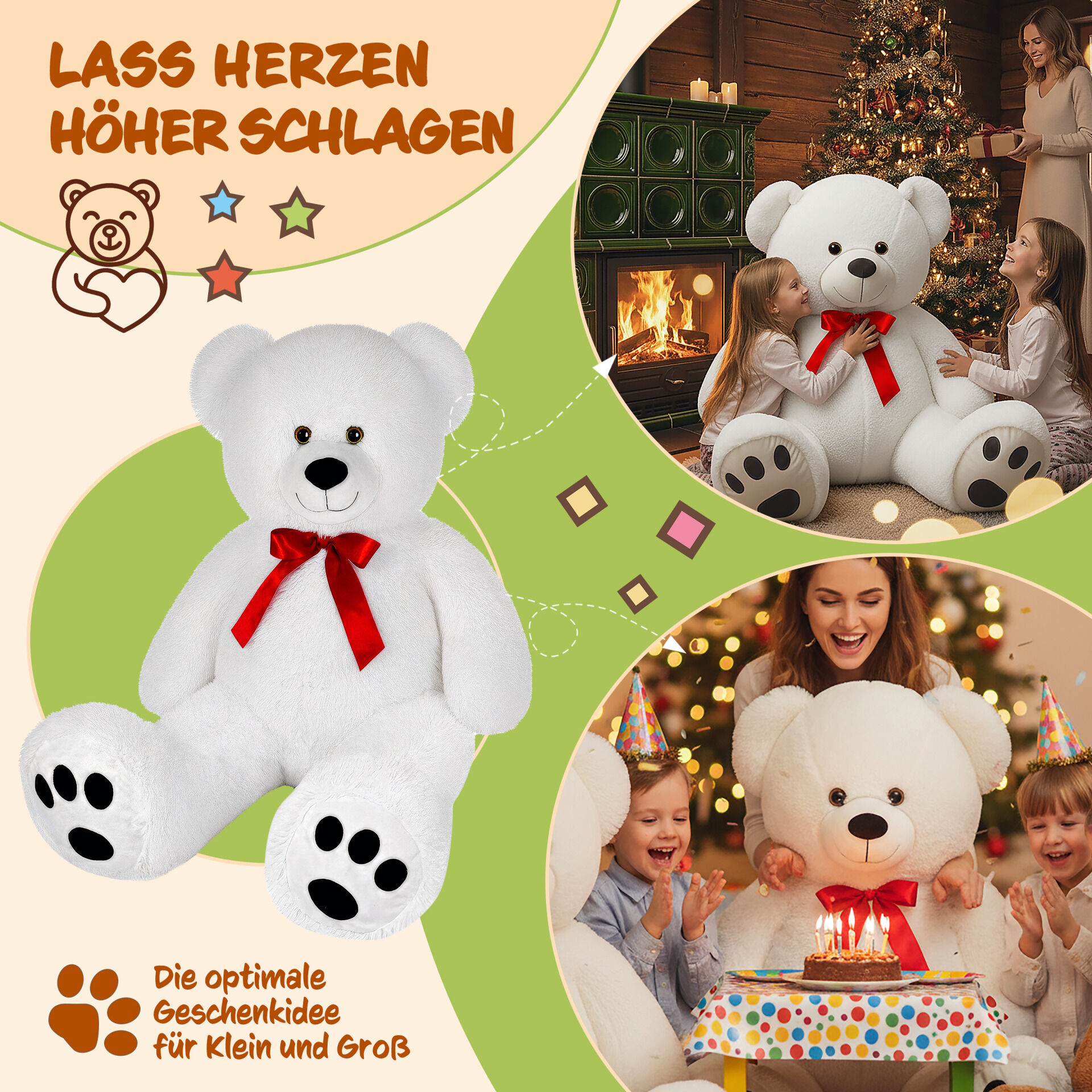 Plüschtier Teddybär XXL Weiß 150cm