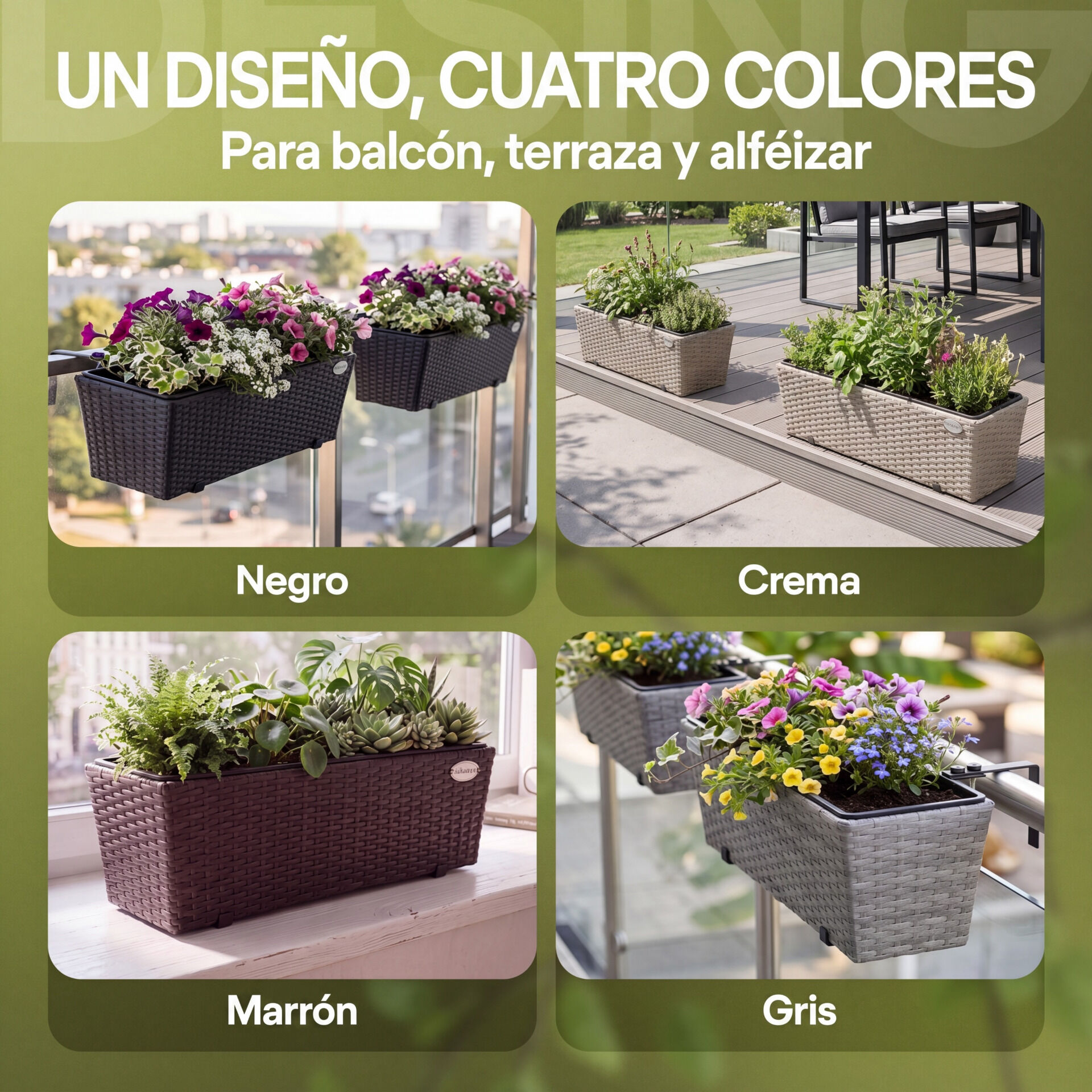 Polyrattan Blumenkasten 2er-Set Schwarz