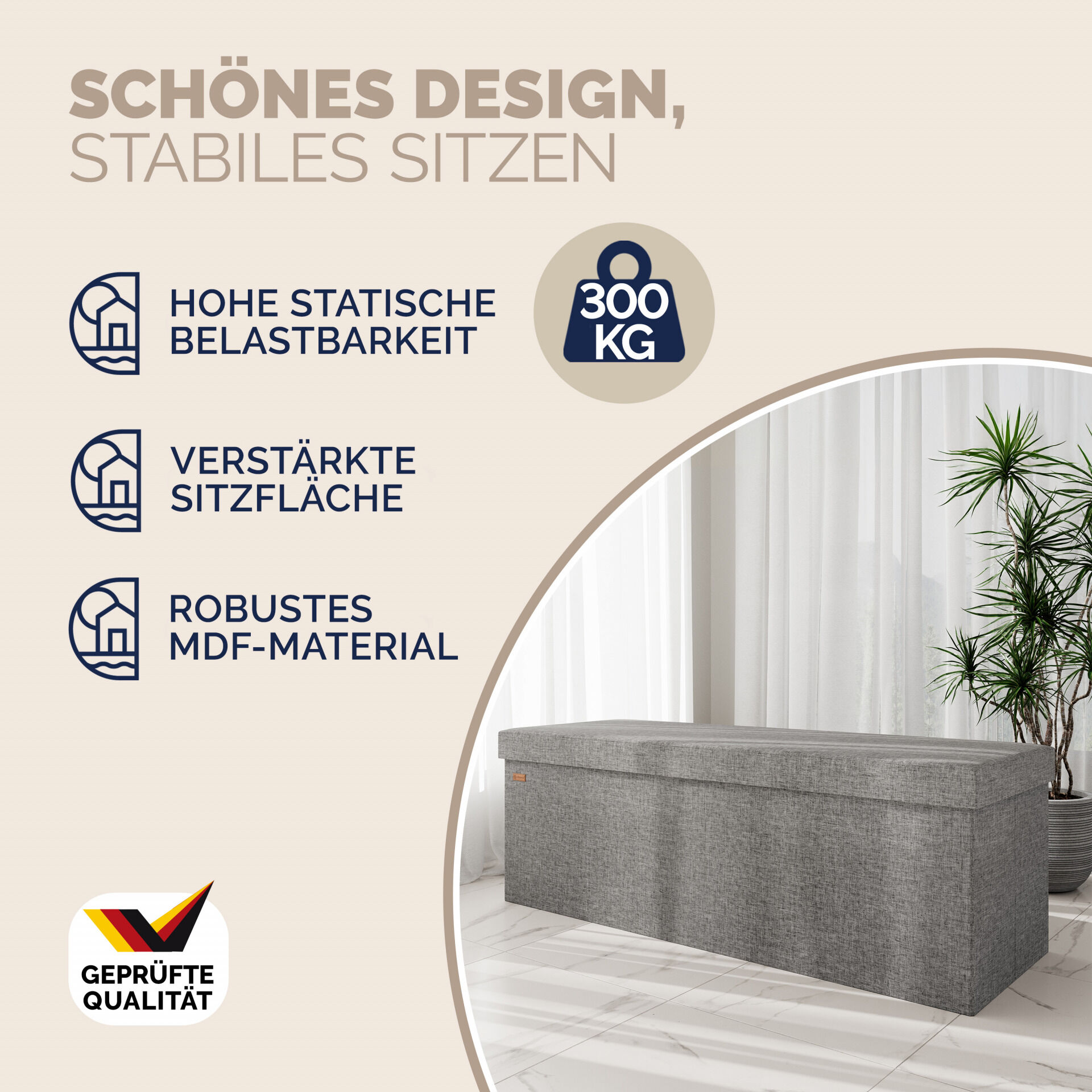 Sitzbank Grau 115x38x38cm mit Stauraum faltbar