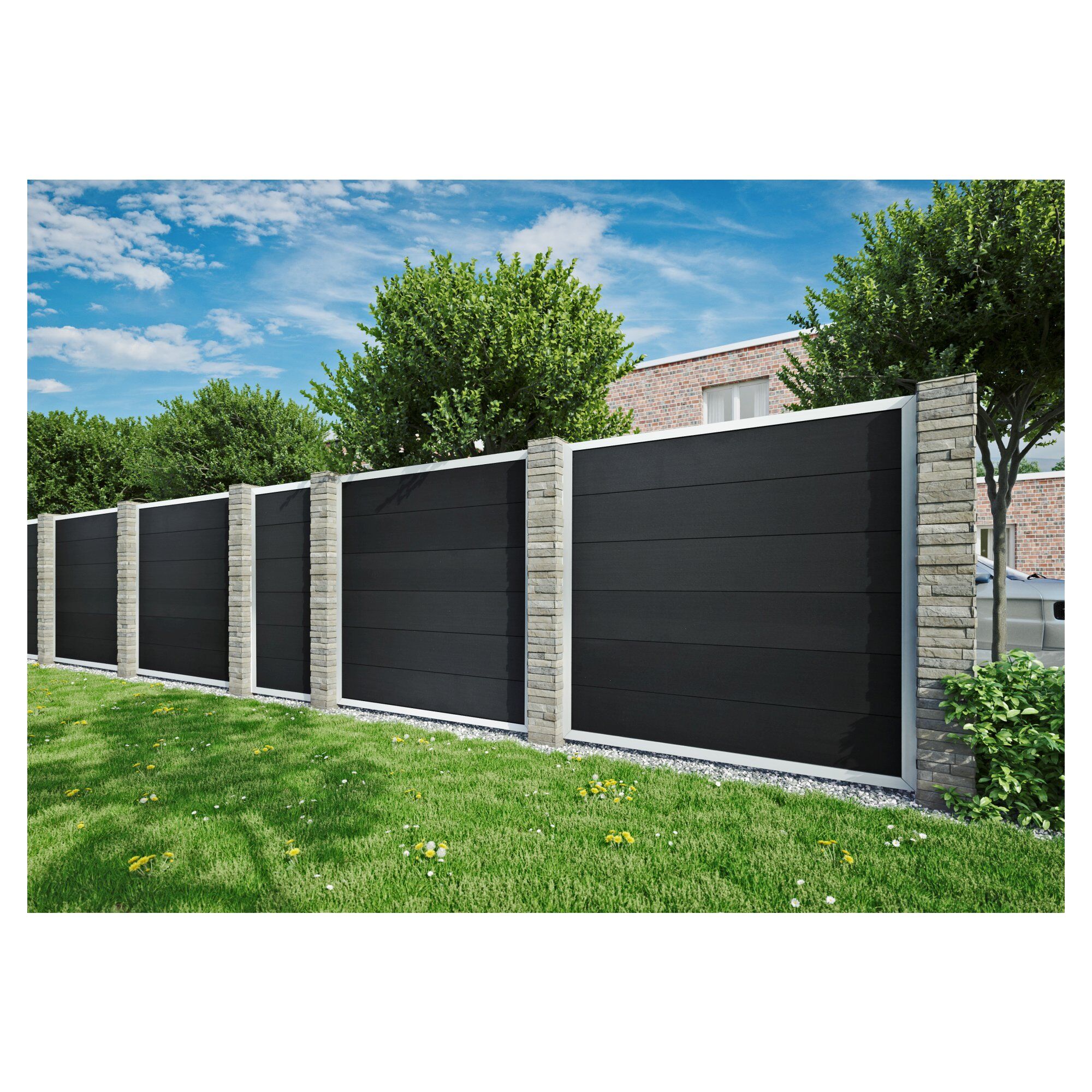 MALÖ-Serie anthrazit, 180 x 180 cm, WPC-Zaun, ALU-Rahmen silber