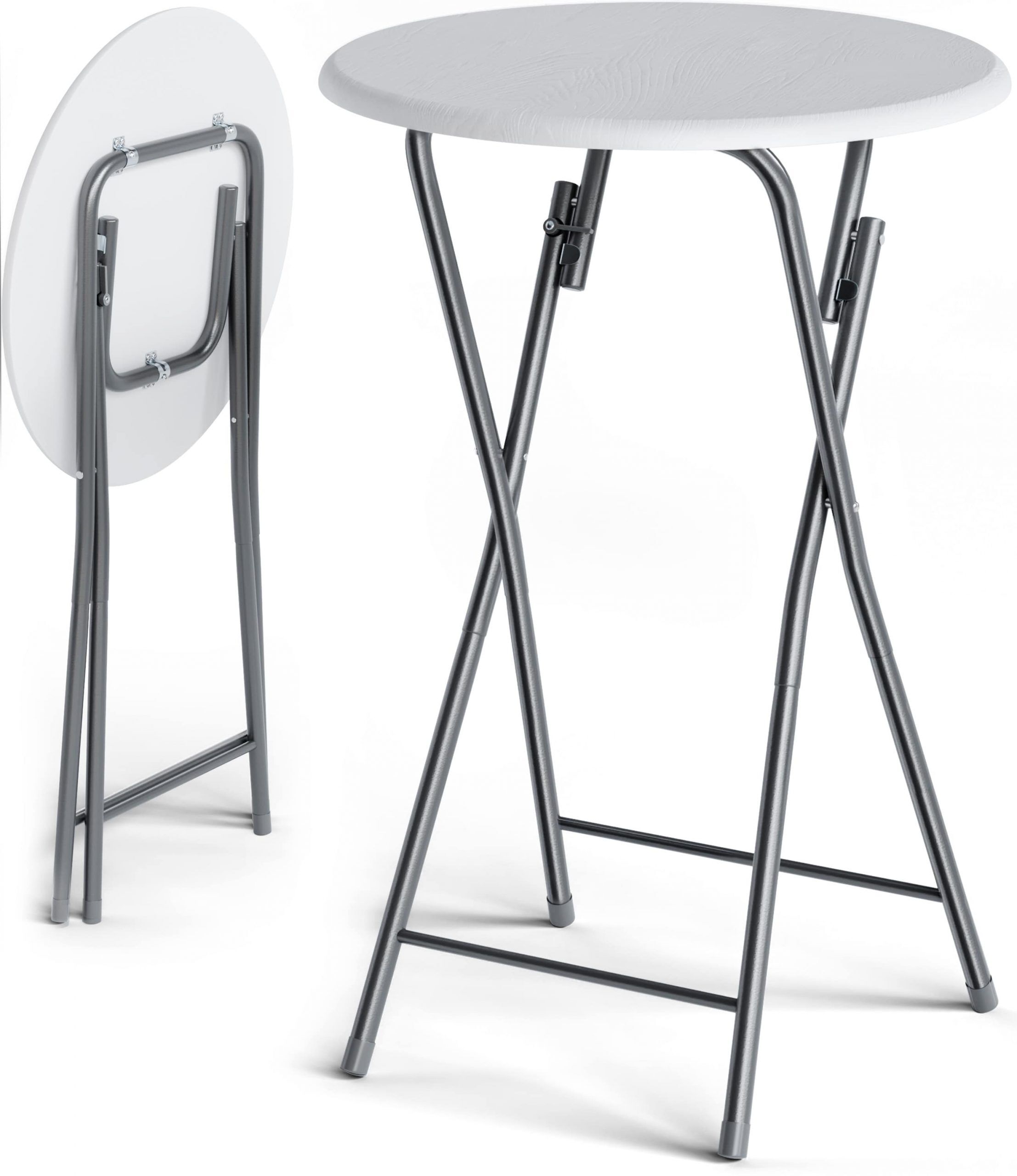Stehtisch 2er-Set Ø60cm klappbar Holzdekor Weiß