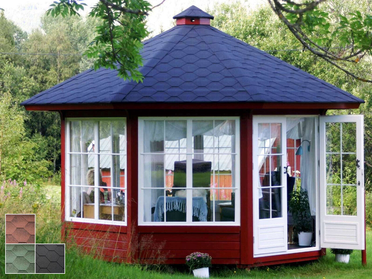 Finn Art Pavillon Elegance 10 m², schwarz - Hexagonal