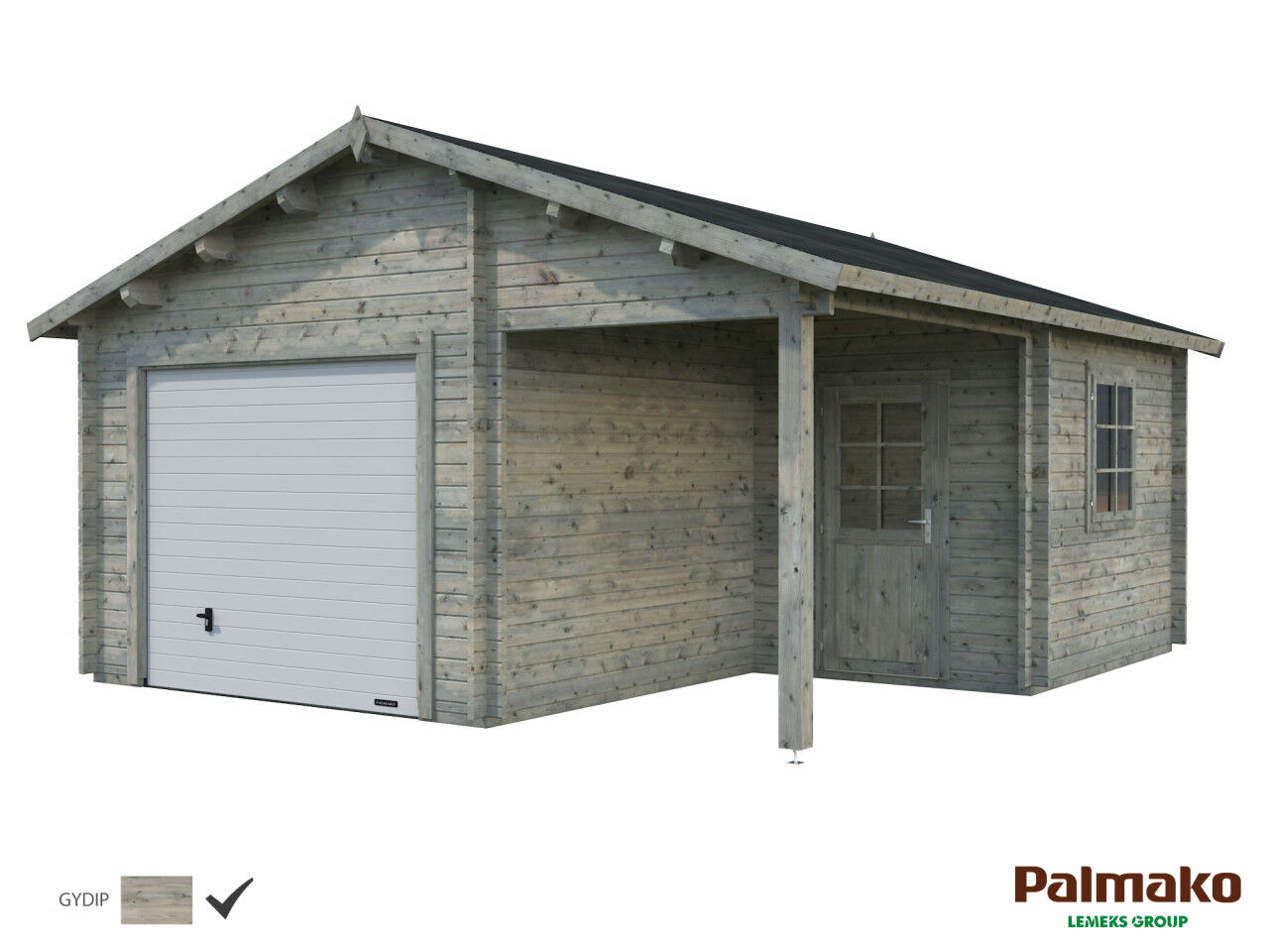Palmako Holzgarage Roger 21,9+5,2 m² mit Sektionaltor
