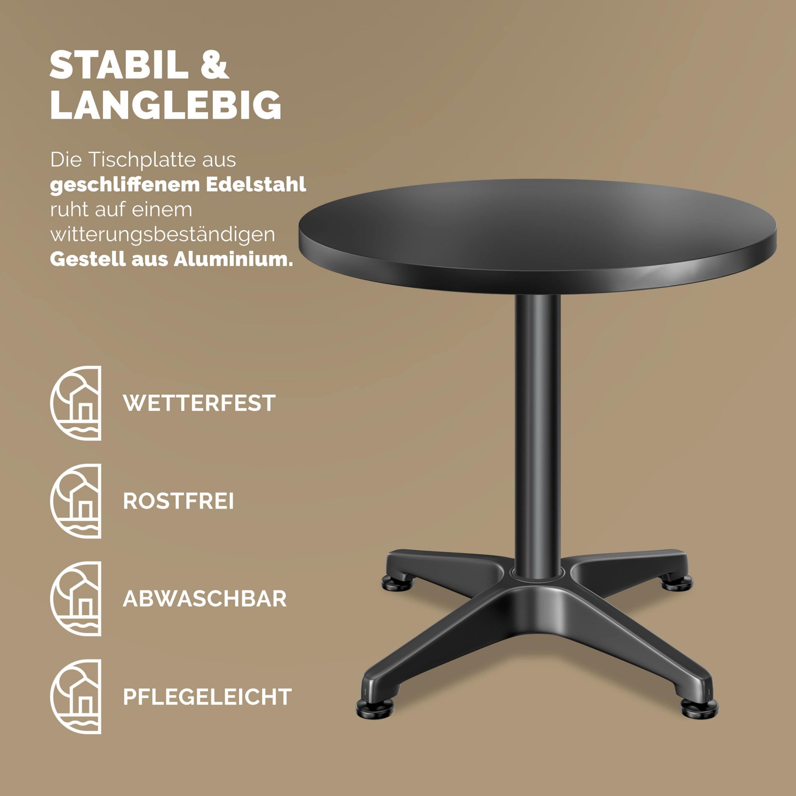 Stehtisch 2er-Set Ø60cm höhenverstellbar 70/115cm Alu Schwarz