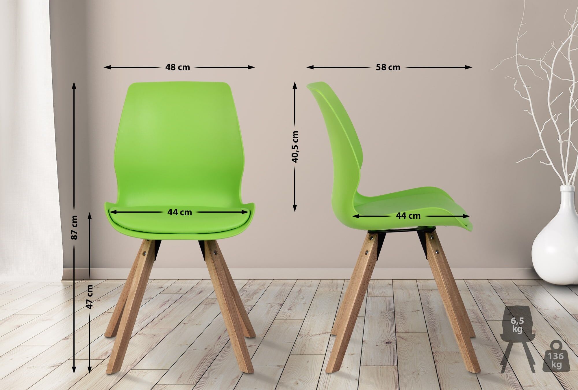 2er Set Stuhl Luna Kunststoff, grün