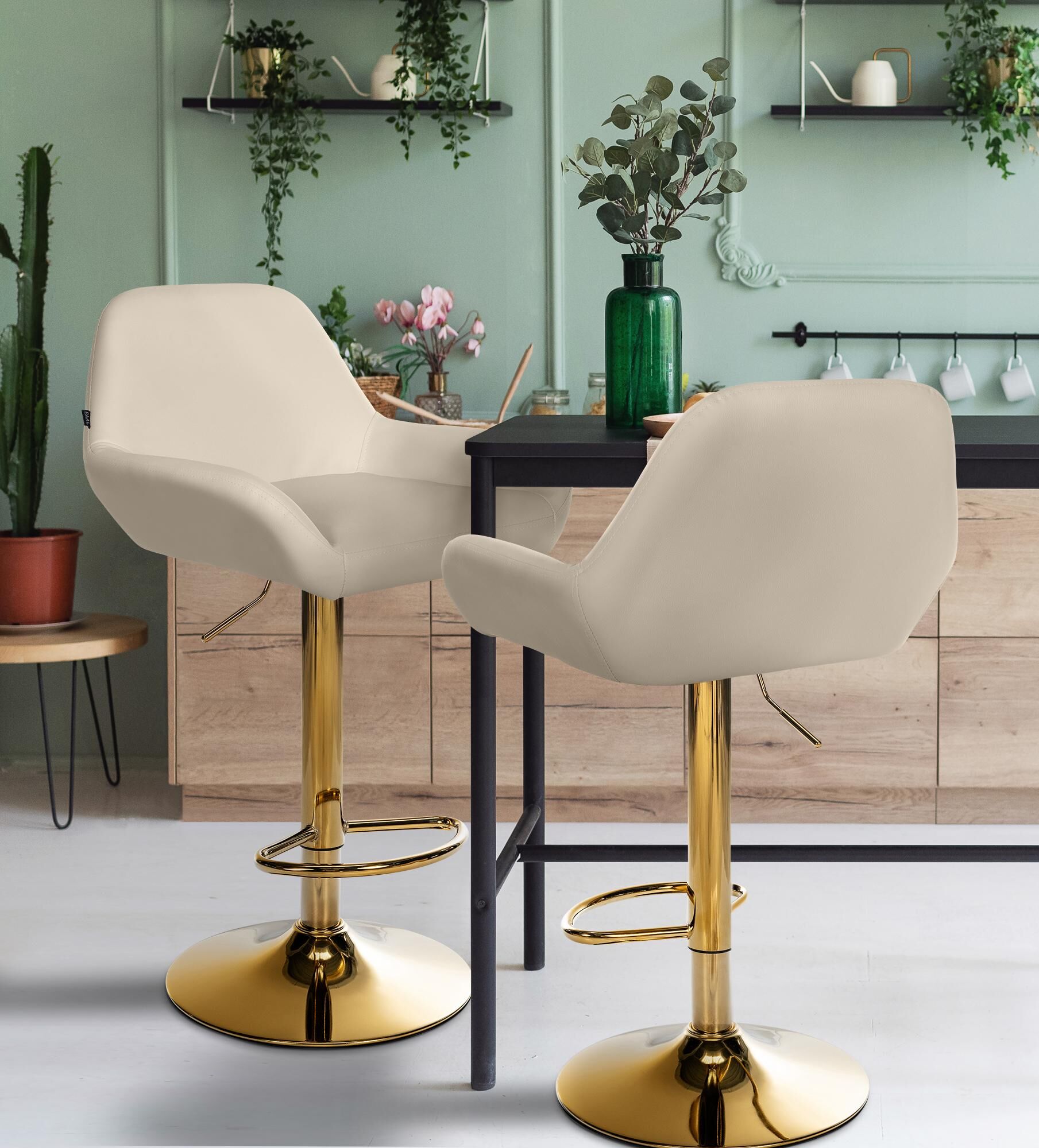 2er Set Barhocker Braga Gold Kunstleder, creme