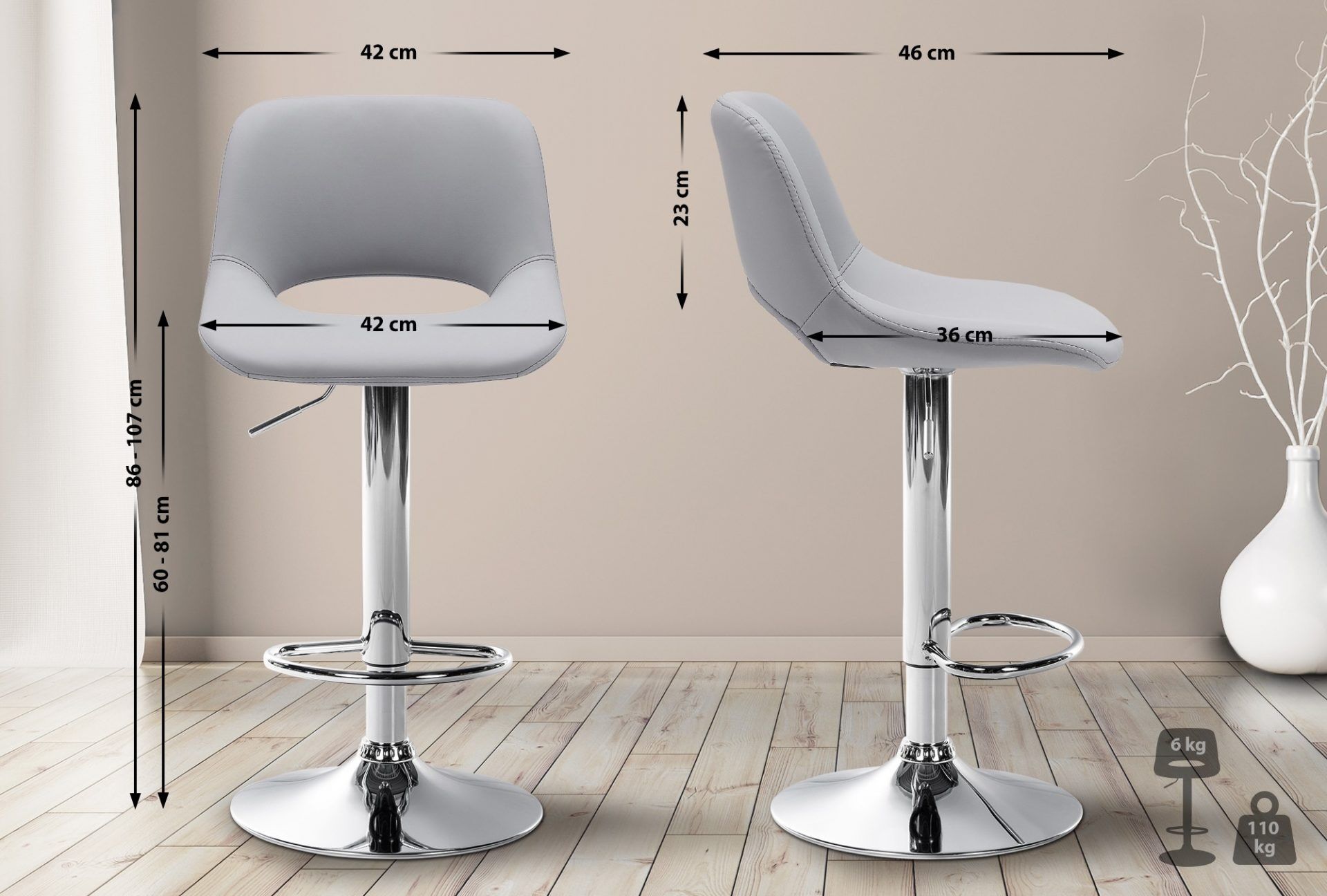 2er Set Barhocker Camden Kunstleder chrom, grau