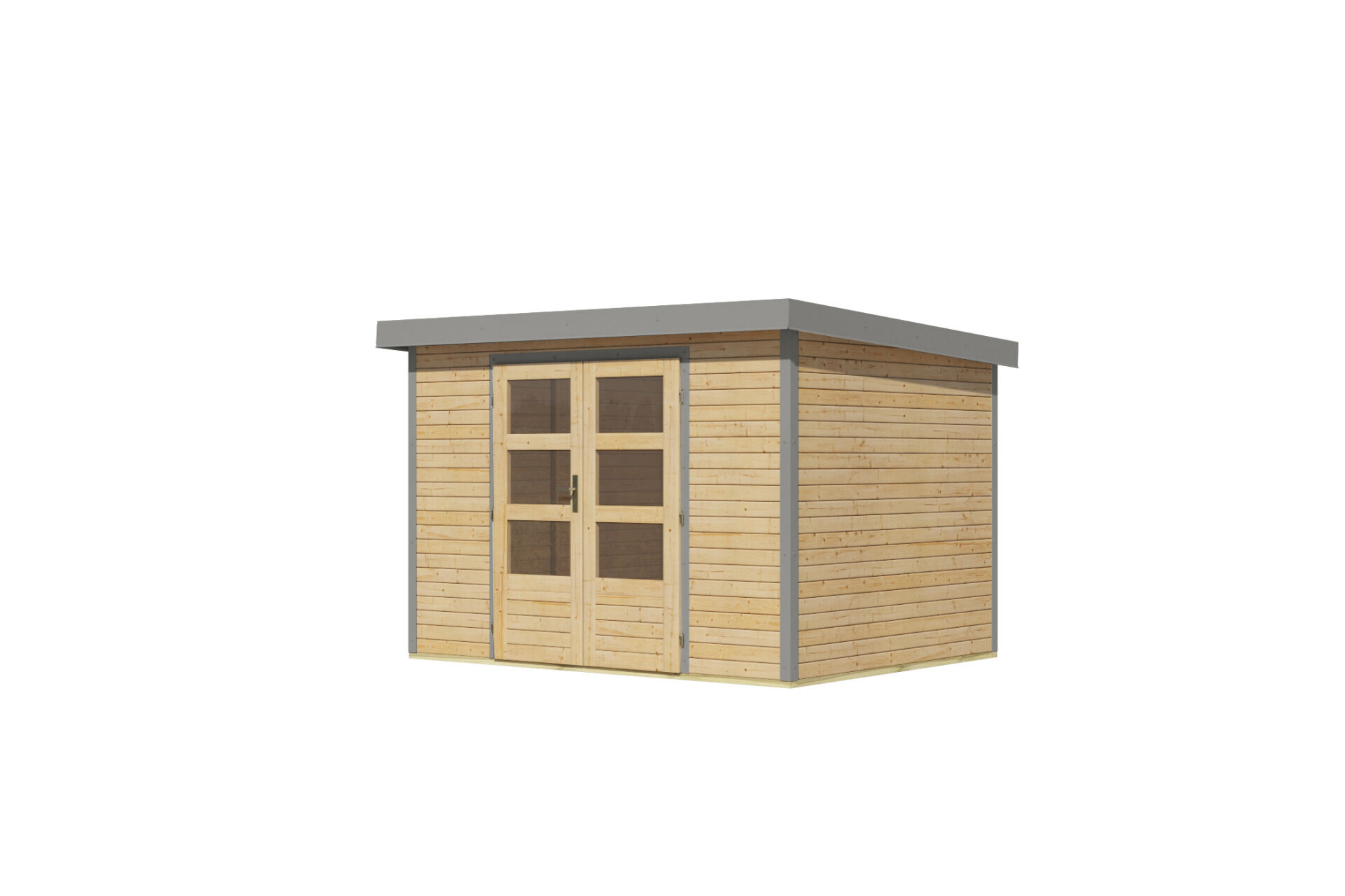 Karibu Pultdach Holz & Metall Gartenhaus Jupiter 4, naturbelassen / graualuminium