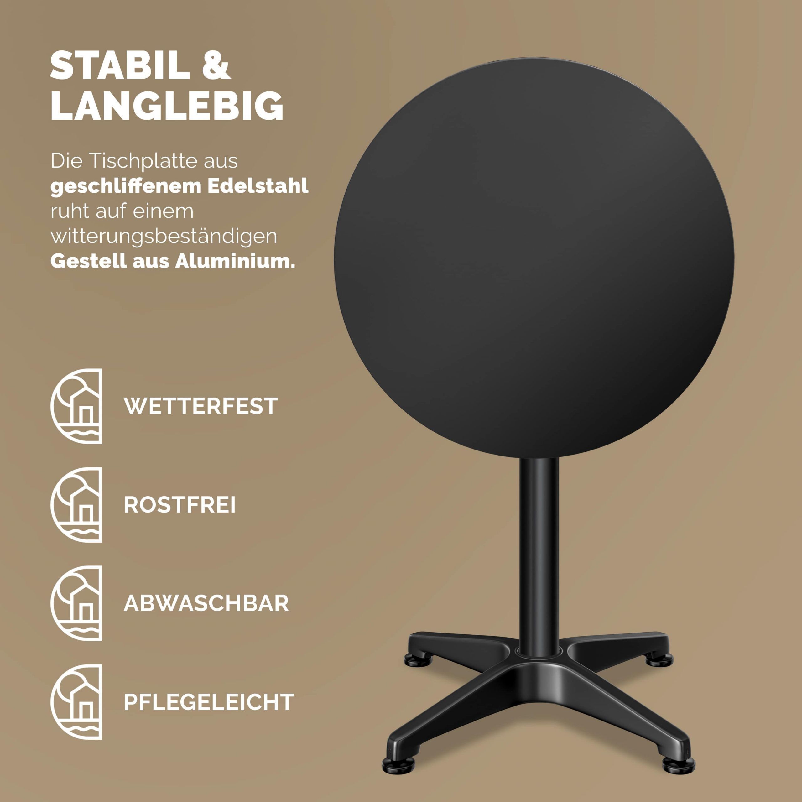 Stehtisch 2er-Set Ø60cm höhenverstellbar 70/115cm klappbar Alu Schwarz