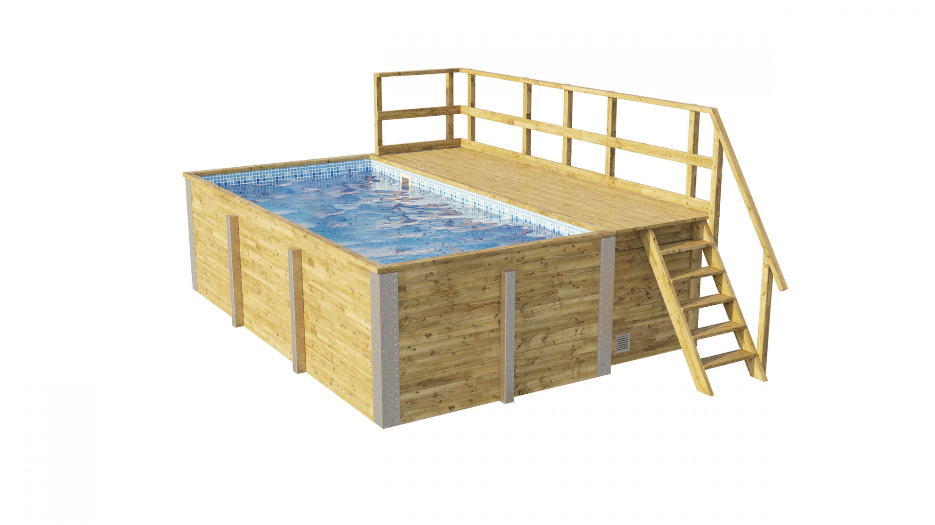 weka Massivholzpool 595 Gr. 1, Folie Blau/Mosaic, inkl. Technikraum/Sonnendeck und Sandfilteranlage, 6 Metallstützen