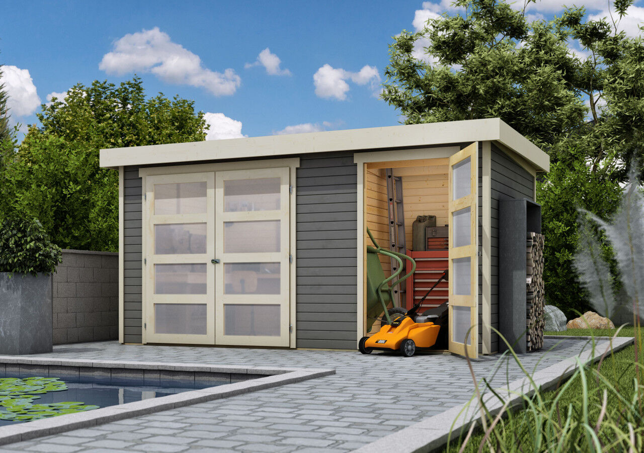 Flachdach Gartenhaus Mühlentrup 1 terragrau