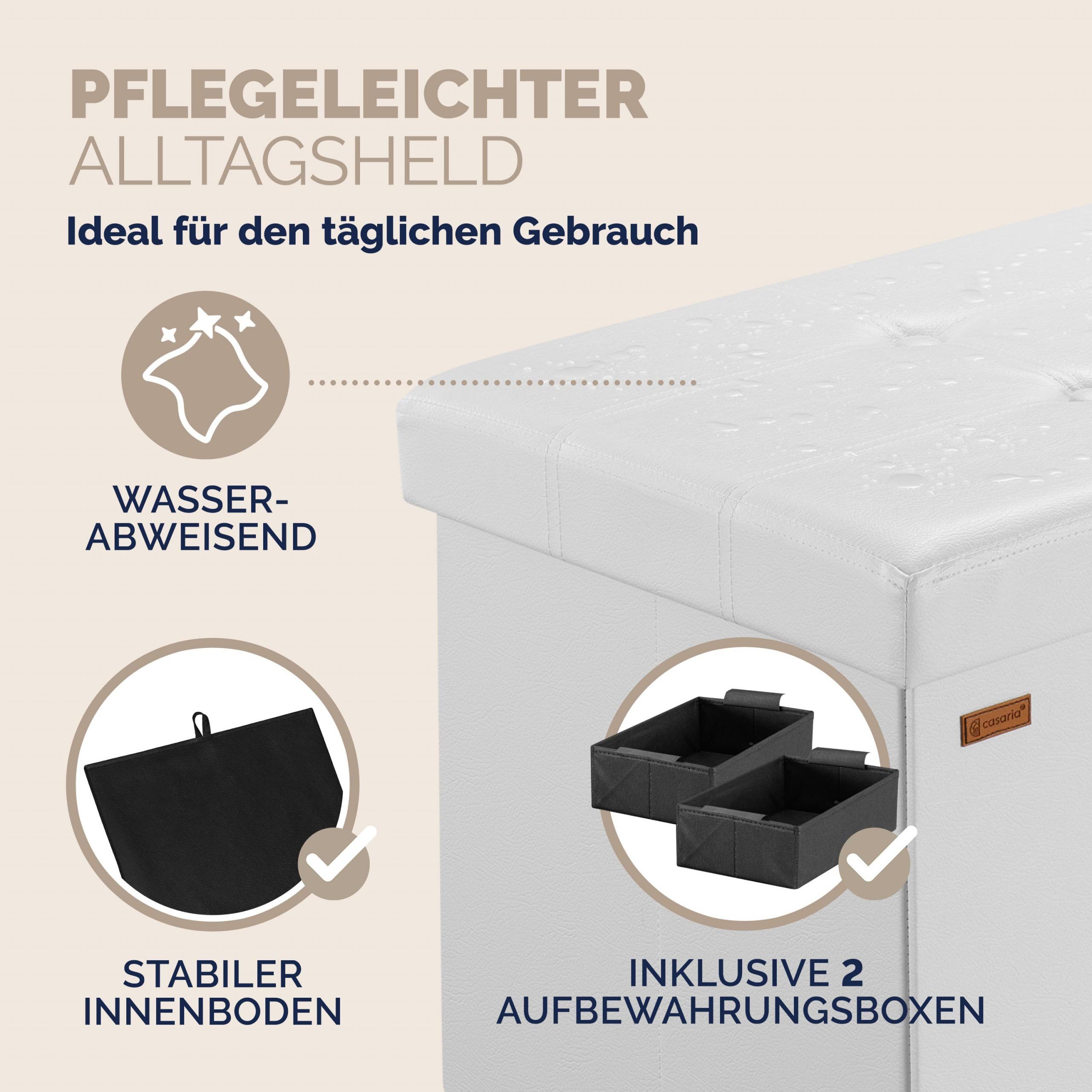 Sitzbank Weiß 115x38x38cm mit Stauraum faltbar