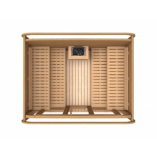 Fasssauna Premium Quadro 3x2,3 gerade Bänke Sicht von oben