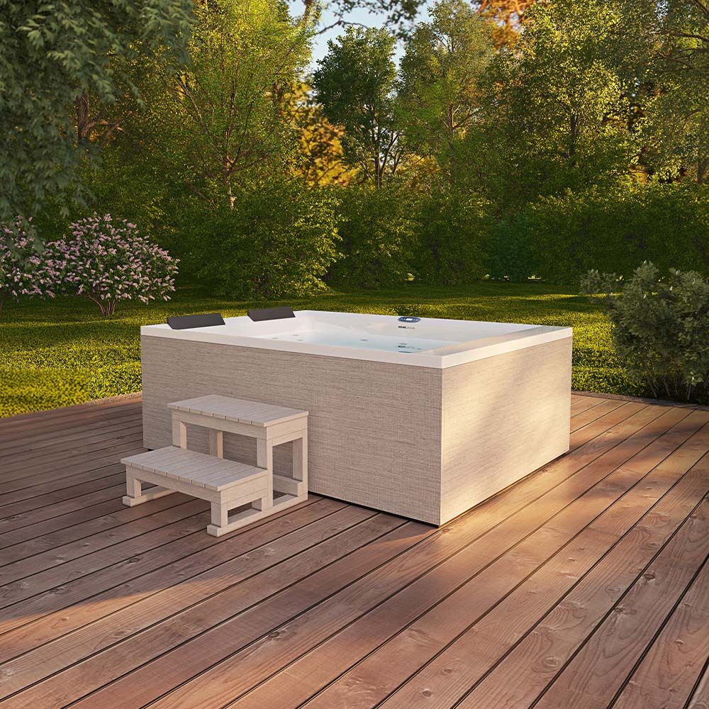 Outdoor Whirlpool NIMBUS DELUXE mit Treppe und Thermoabdeckung - 190 x 140 cm für 2 Personen