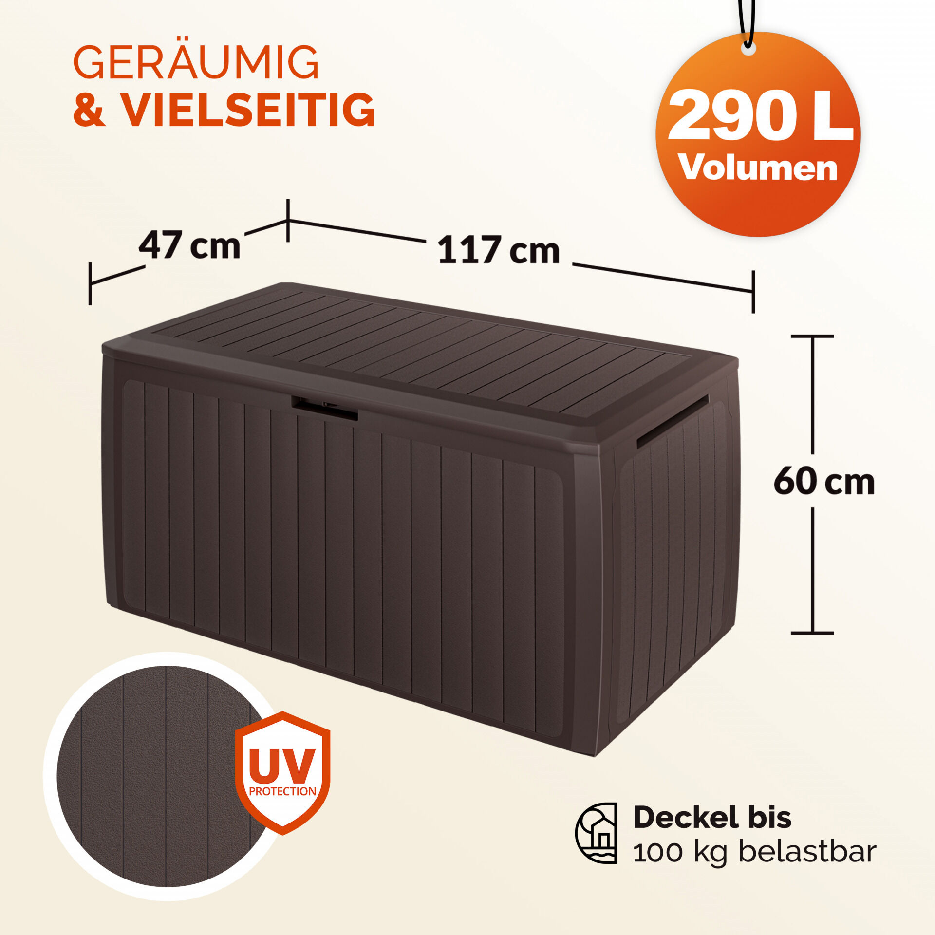 Gartenbox 290L Braun Board Plus mit Rollen wetterfest