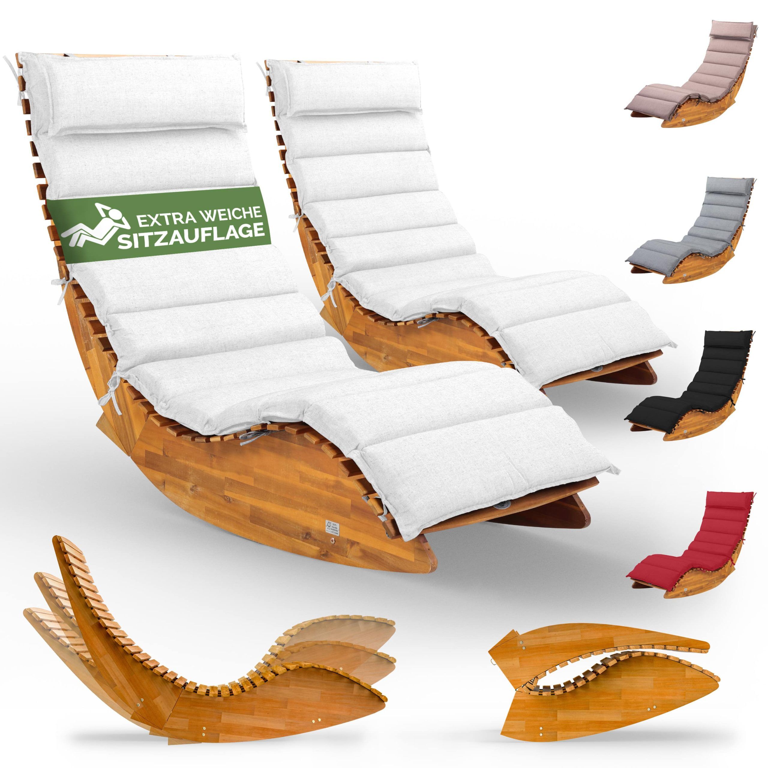 Saunaliege Java 2er-Set Akazie FSC®-zertifiziert mit Auflage Creme