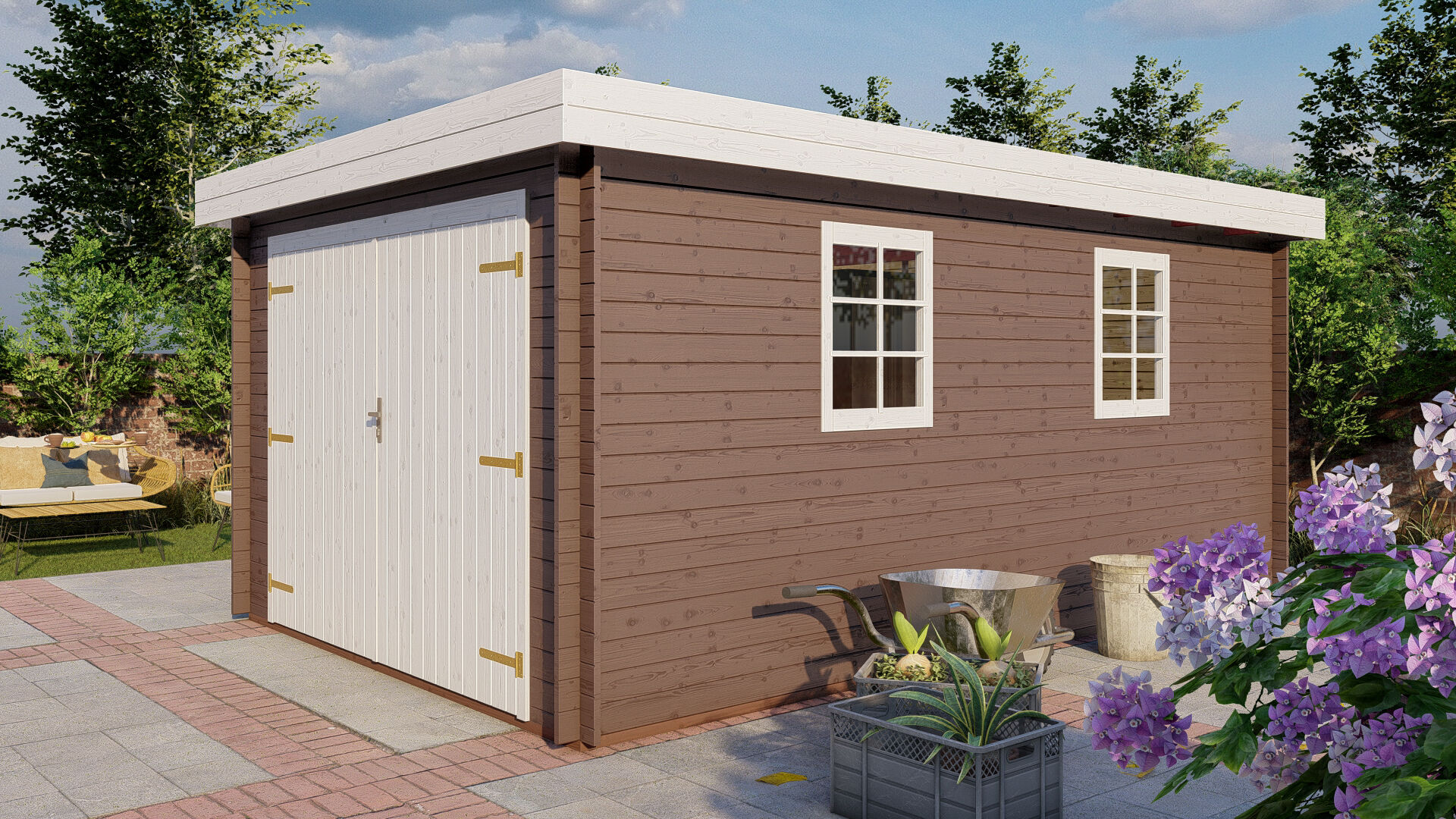 Flachdach Holzgarage Schweden 50 – 28 mm Blockbohlen Garage mit Holztor
