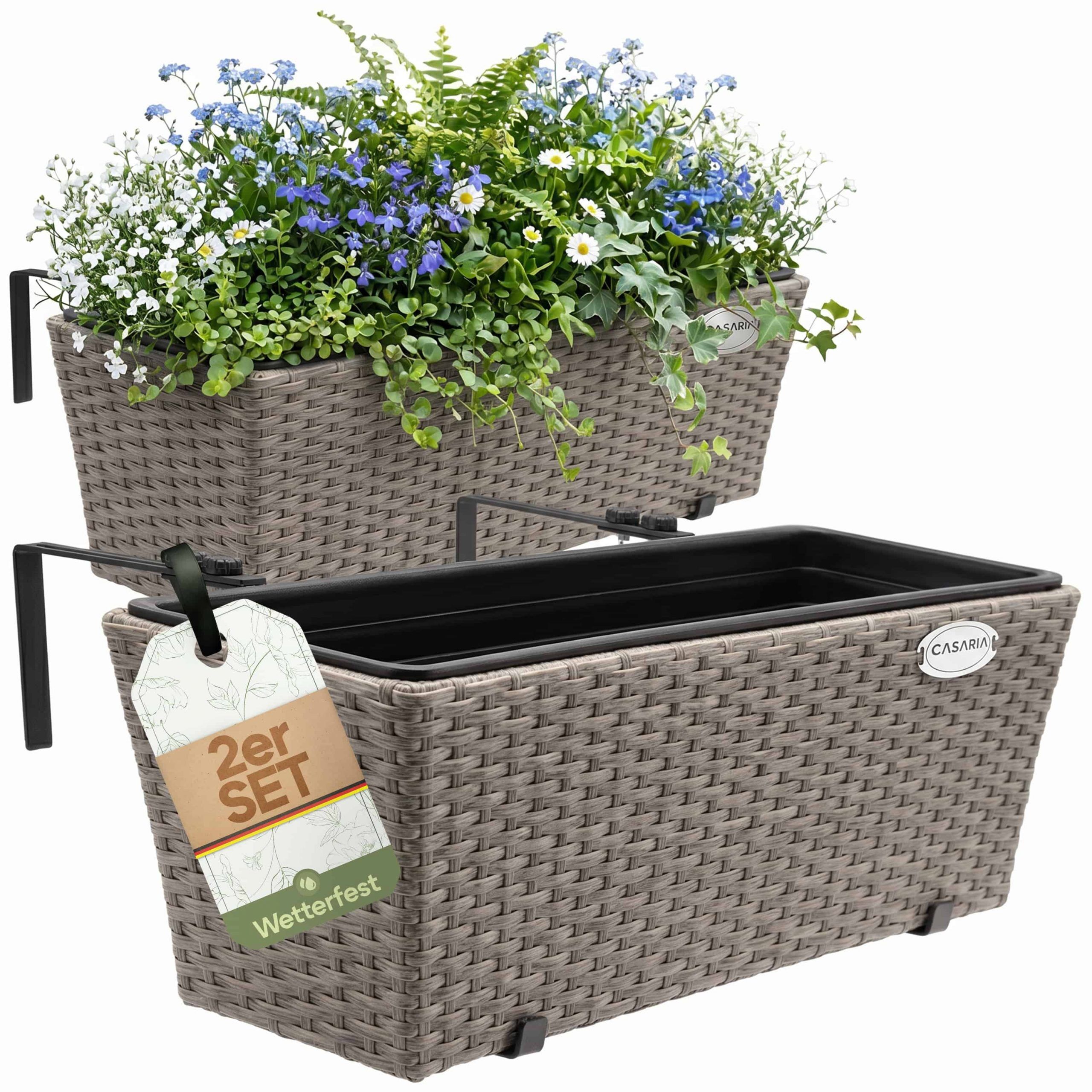 Polyrattan Blumenkasten 2er-Set Creme