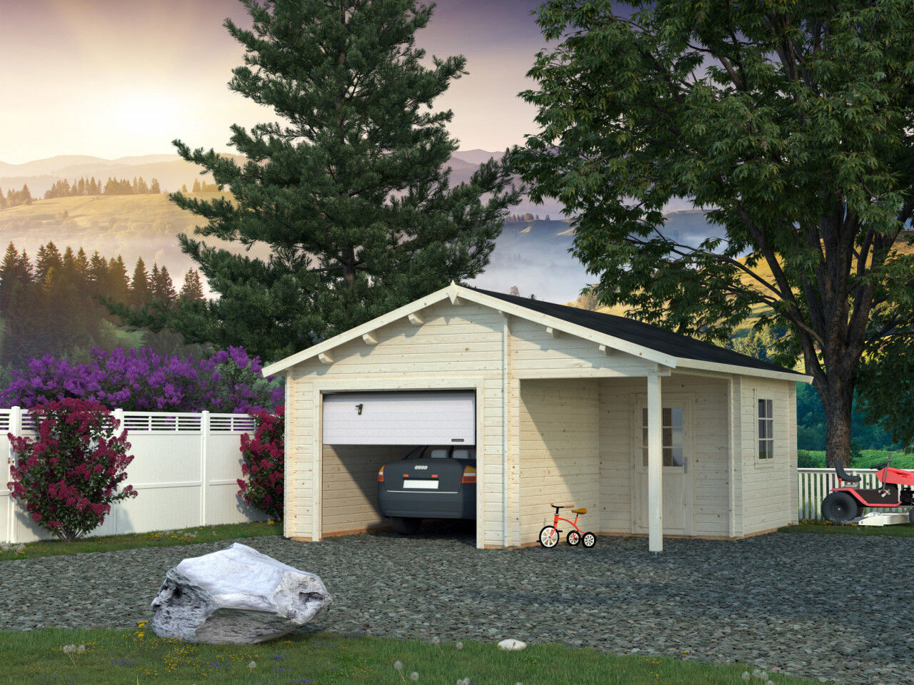 Palmako Holzgarage Roger 21,9+5,2 m²mit Sektionaltor