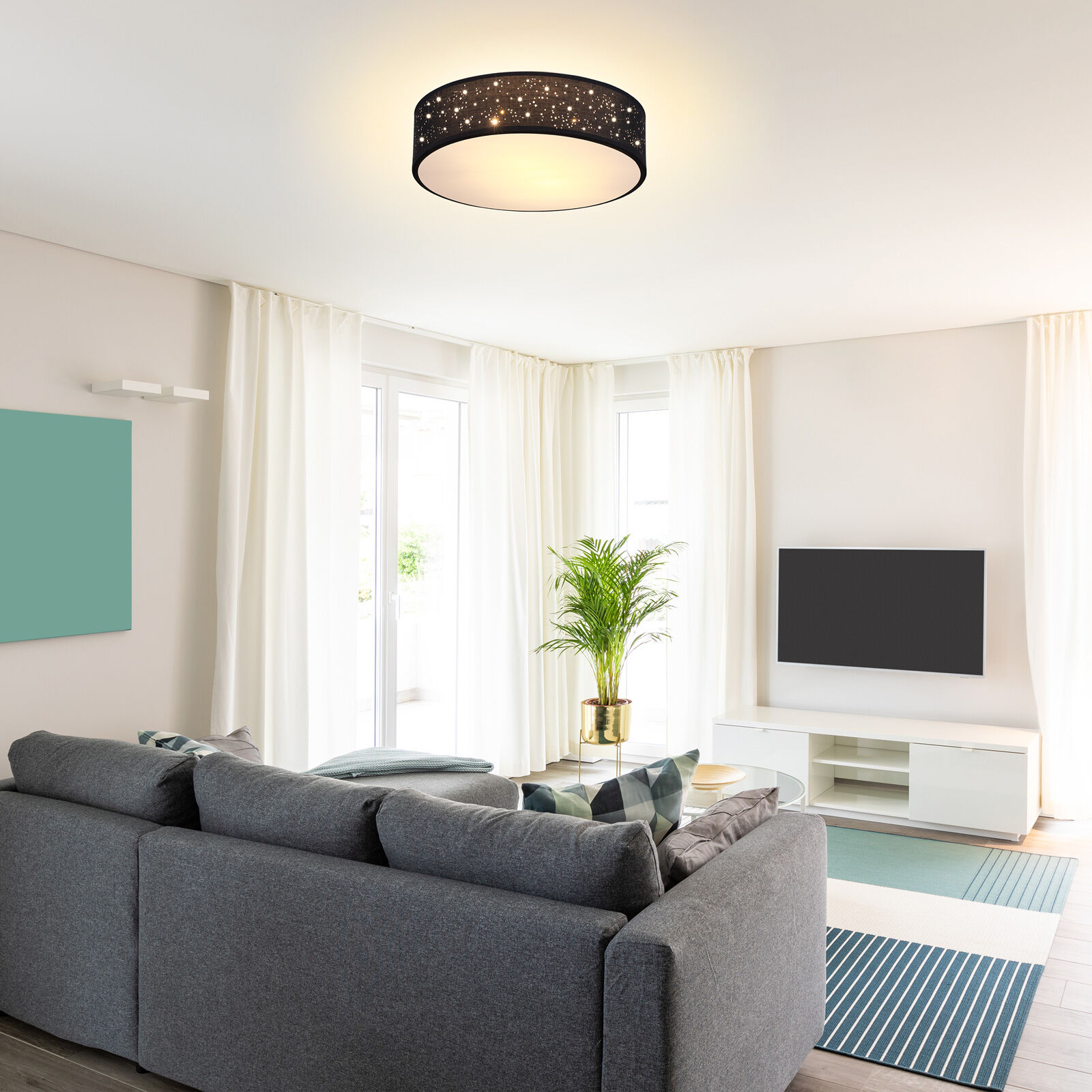 Deckenlampe Schwarz Stoff Ø30cm Sternenhimmel