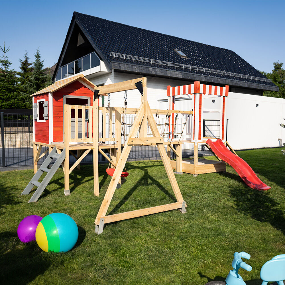 Spielpark inkl. Schaukel und Rutsche WUNDERLAND Rot - 555 x 340 cm