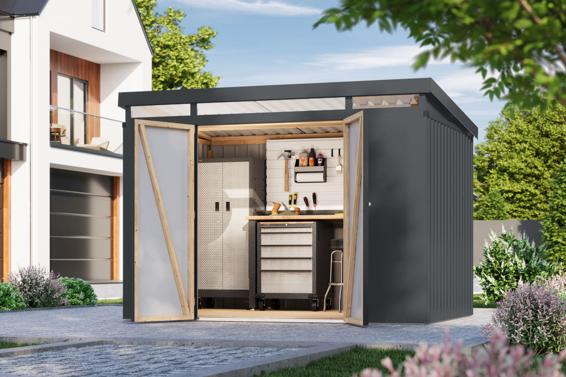 Karibu Pultdach Metall Gartenhaus Iridium 3, graualuminium