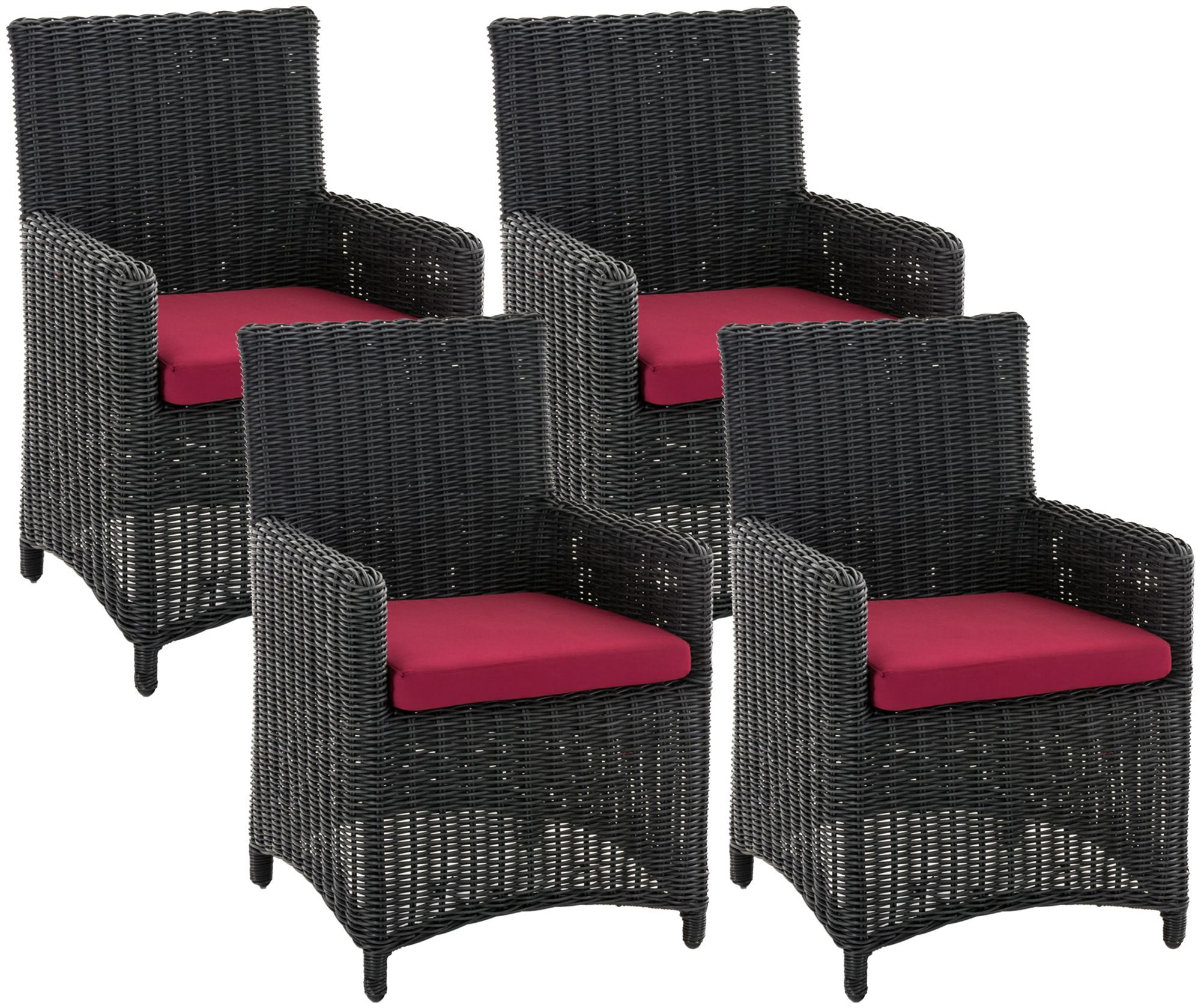 4er Set Stuhl Fontana / Sankt Marlo Rubinrot 5mm, schwarz