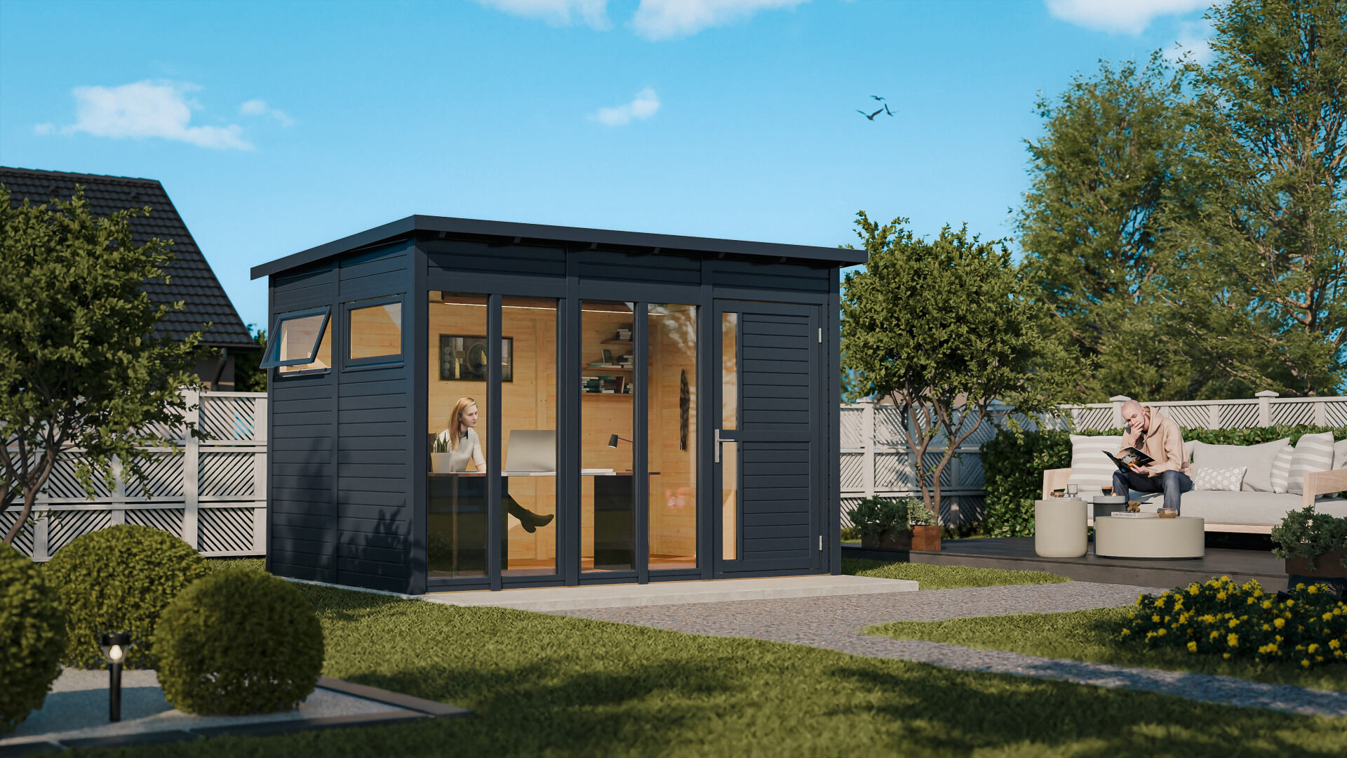 Gartenhaus Holz Pentus 3 Office anthrazit 333 x 230 cm