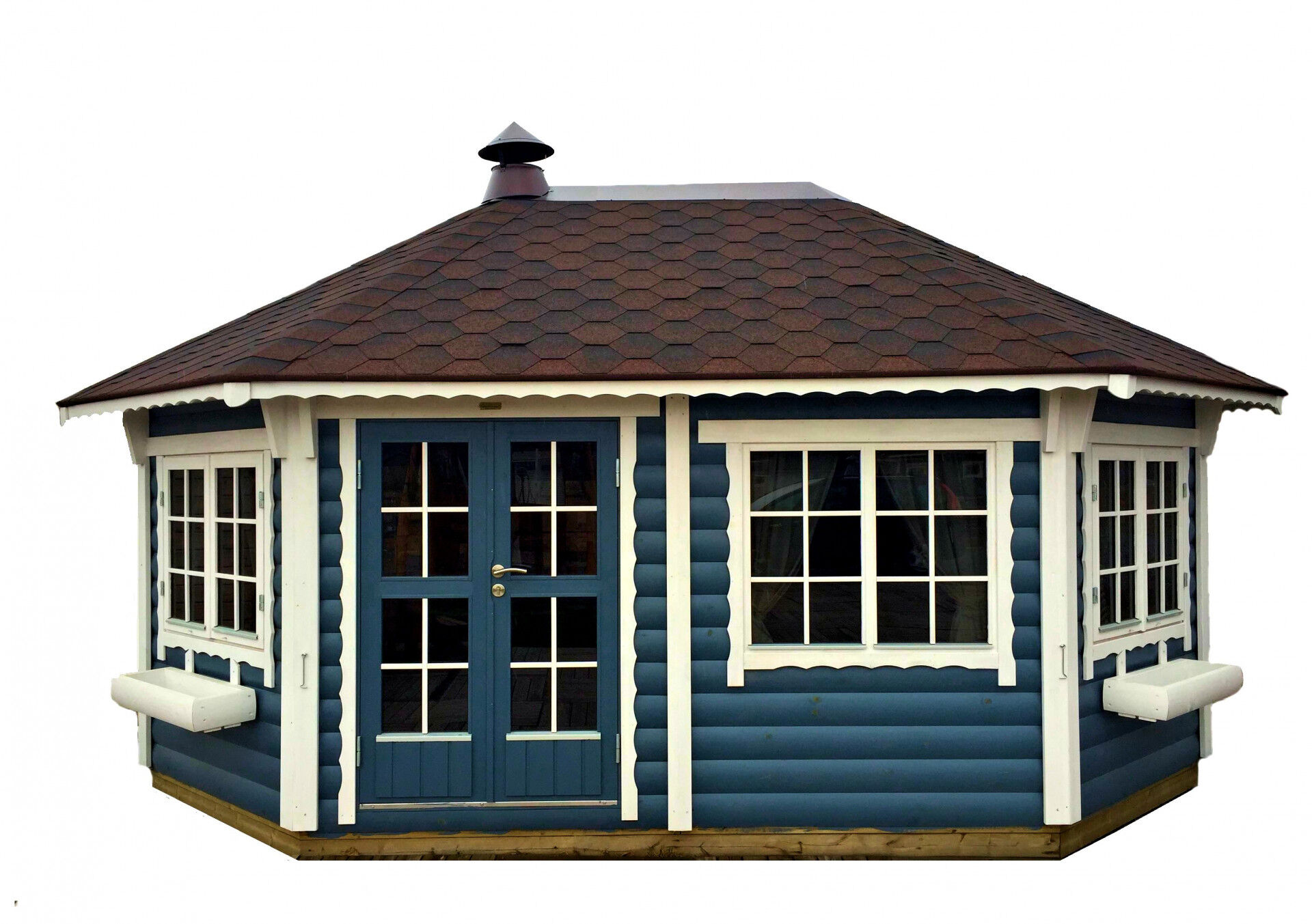 Grillpavillon Victoria Oval 18 m² blau Frontansicht freigestellt