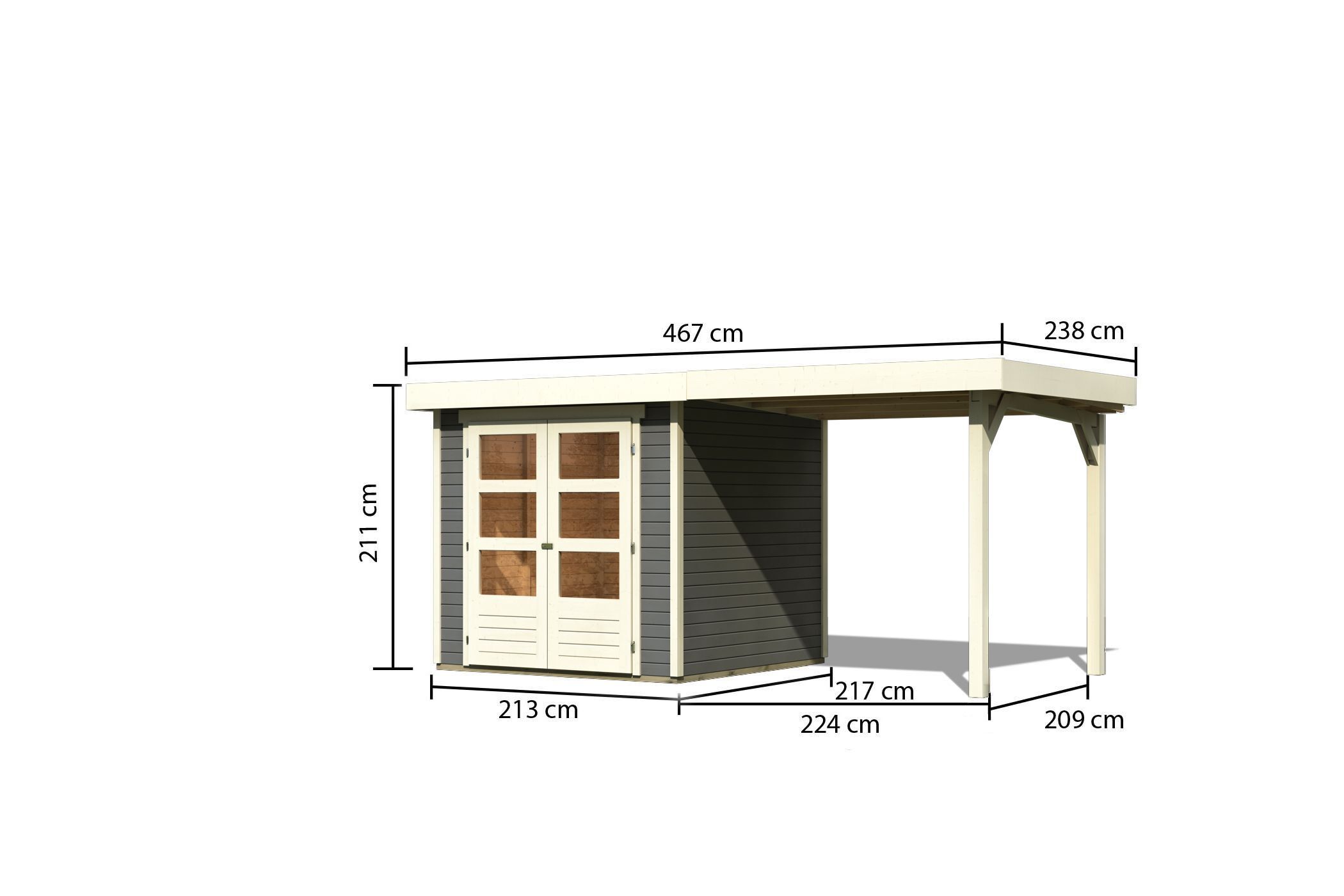 Karibu Gartenhaus Askola 2 SET – mit Anbaudach 2,4 m Breite, naturbelassen