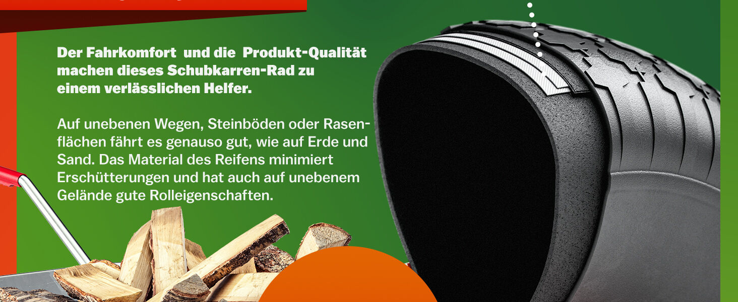 Schubkarrenrad Schwarz luftbereift mit Achse