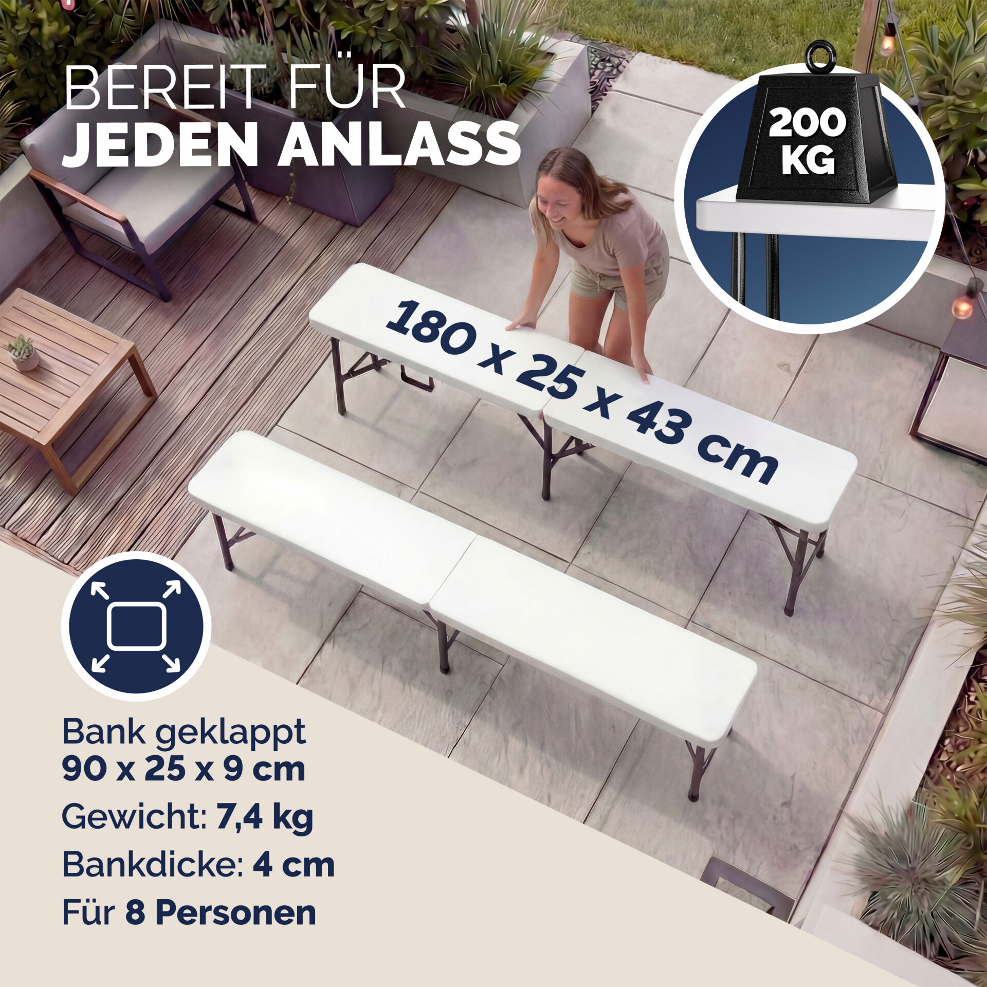 Bierbank 2er-Set klappbar platzsparend für 8 Personen 200kg je Bank