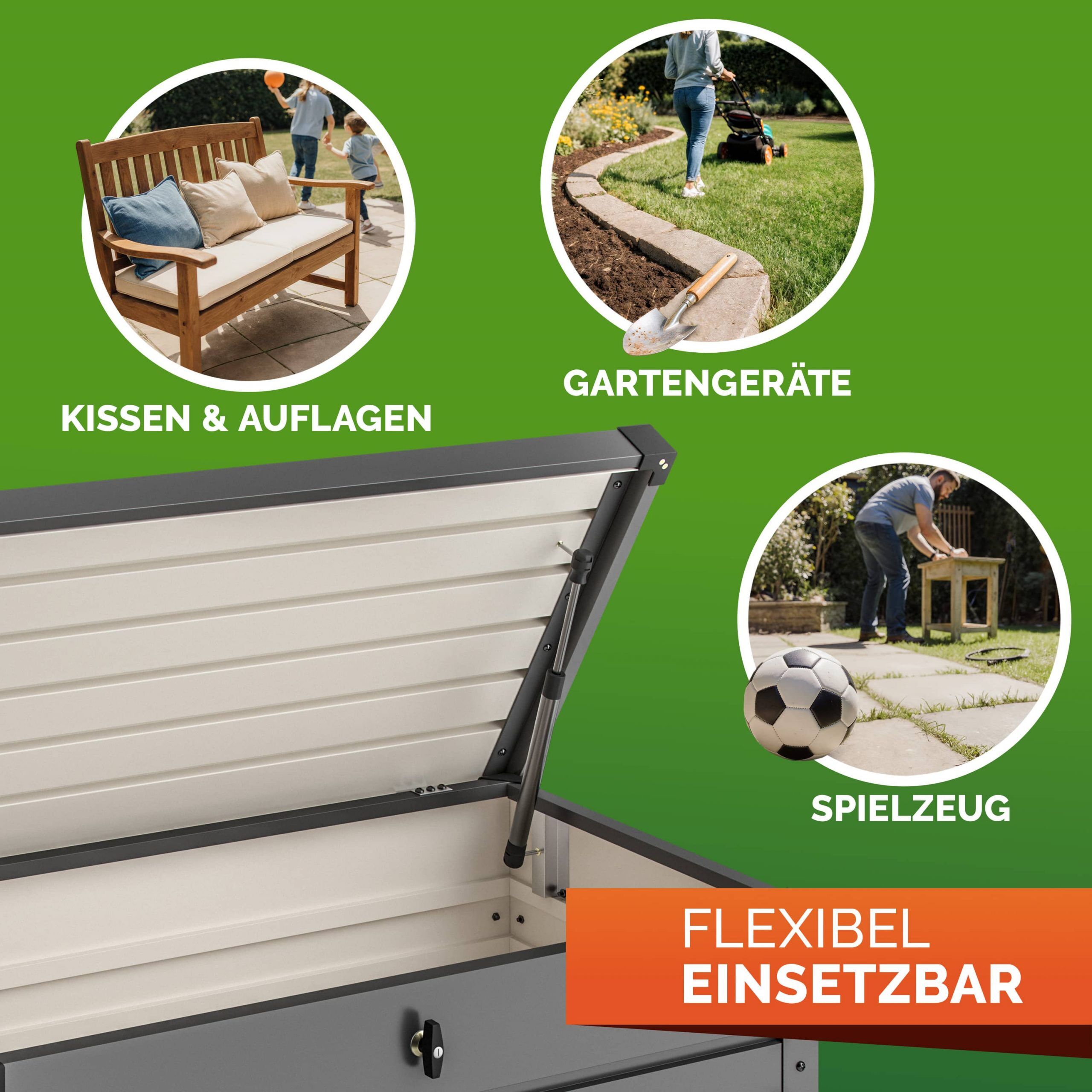 Gartenbox 385L Anthrazit wasserdicht abschließbar bis 100kg verzinkt
