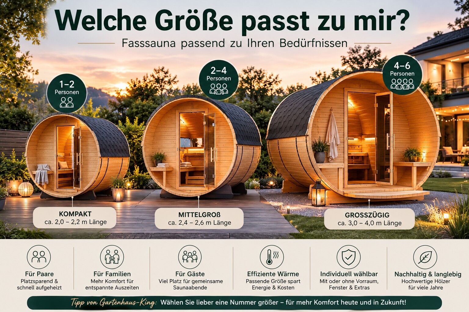 Welche Fasssauna-Größe passt zu mir?