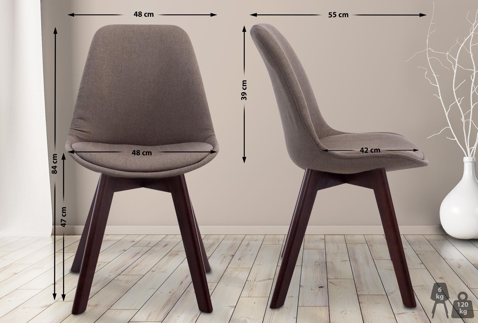 Besucherstuhl Borneo V2 Walnuss Stoff, taupe